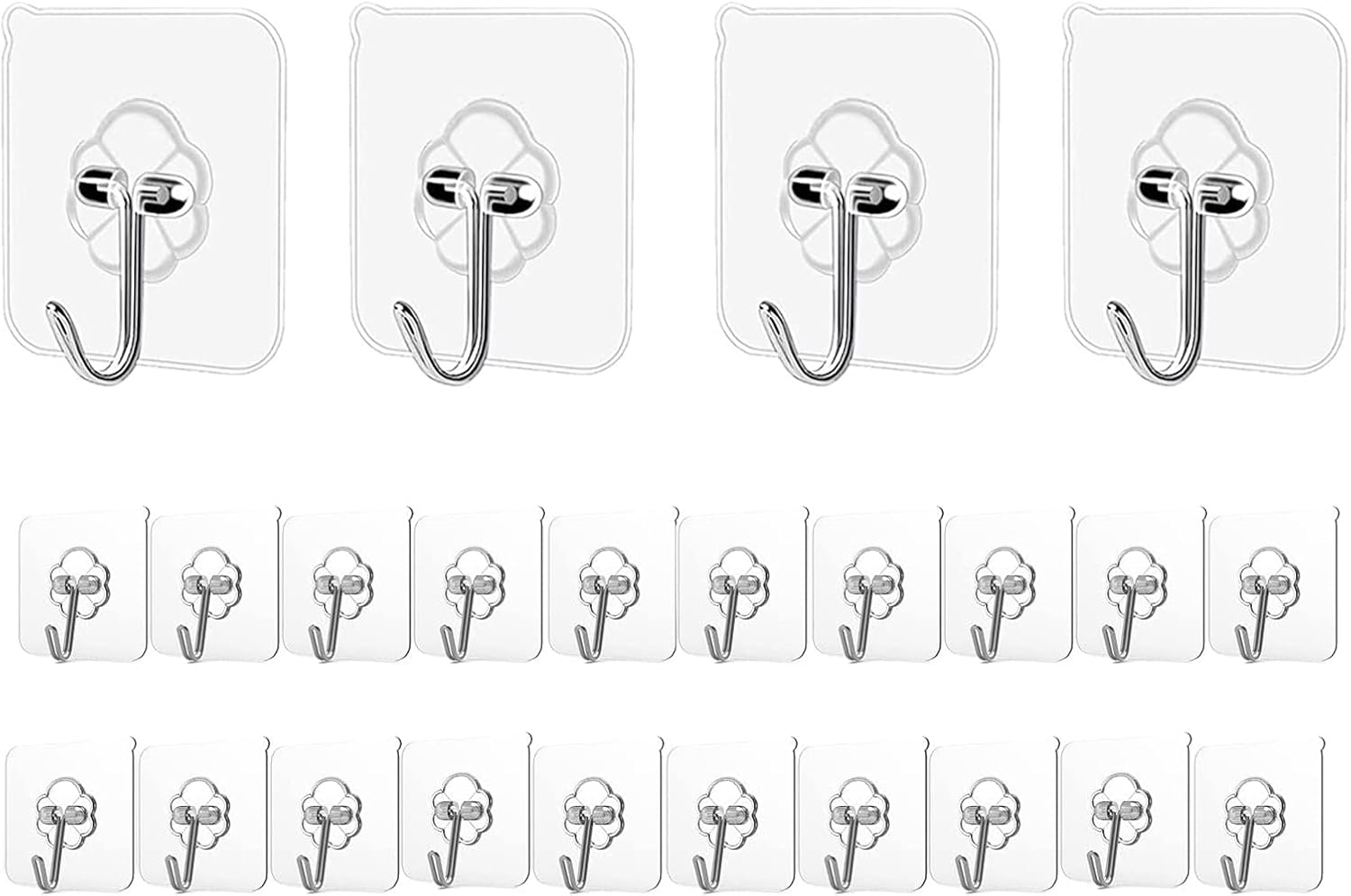 Adhesive Hooks Kitchen Wall Hooks - 24 Packs Heavy Duty 24lb Max Nail Free Transparent,Waterproof,Sticky Stainless Hangers for Keys,Bathroom, Shower, Outdoor, Kitchen,Door,Home Improvement,Utility
