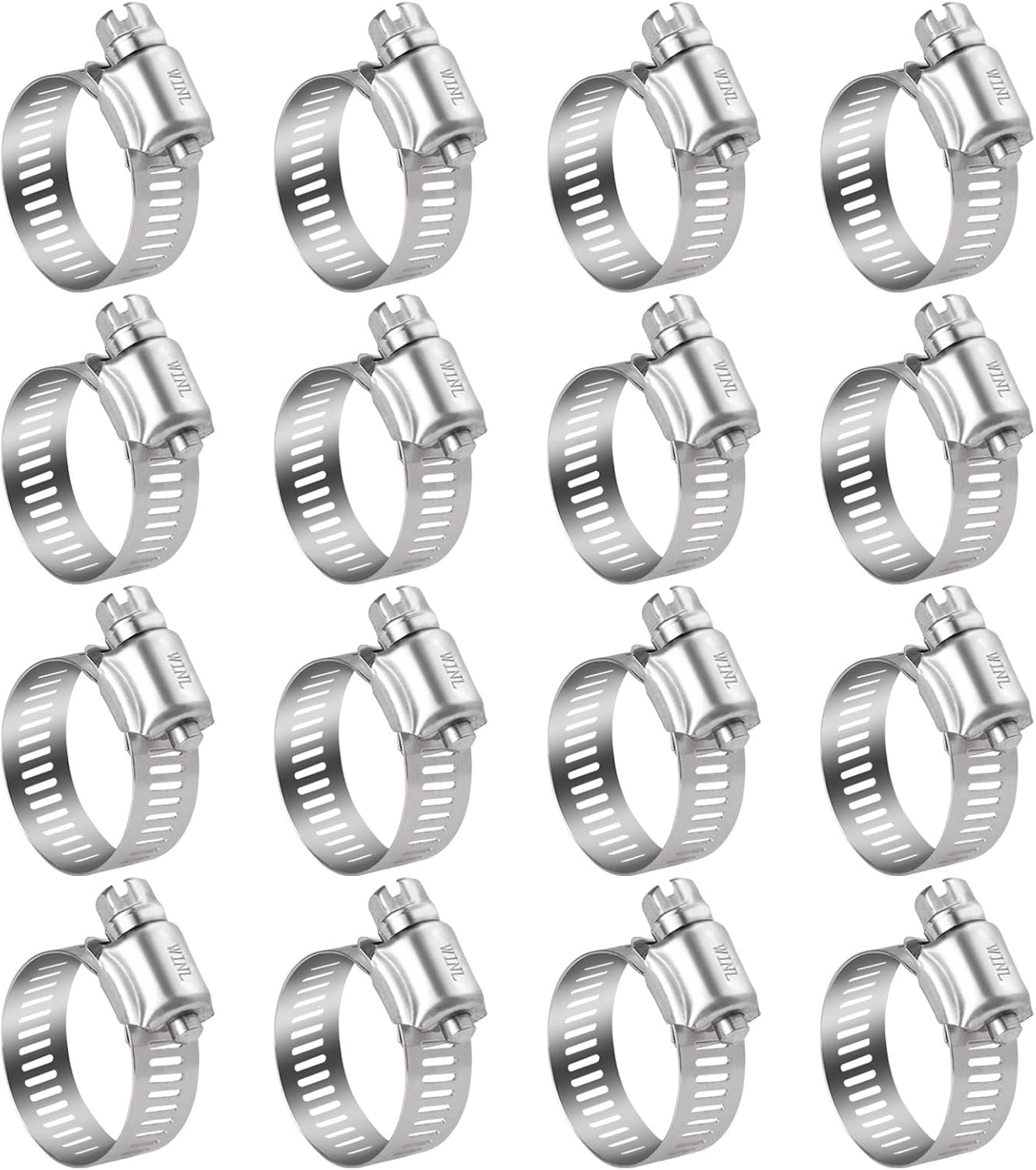 Stainless Steel Hose Clamps - 16 Pack Worm Gear Drive Hose Clamps SAE 16 Clamping Range 3/4 Inch to 1-1/2 Inch 19mm-38mm for Automotive Plumbing, 3/4'', 1'', 1 1/4'' Clamps