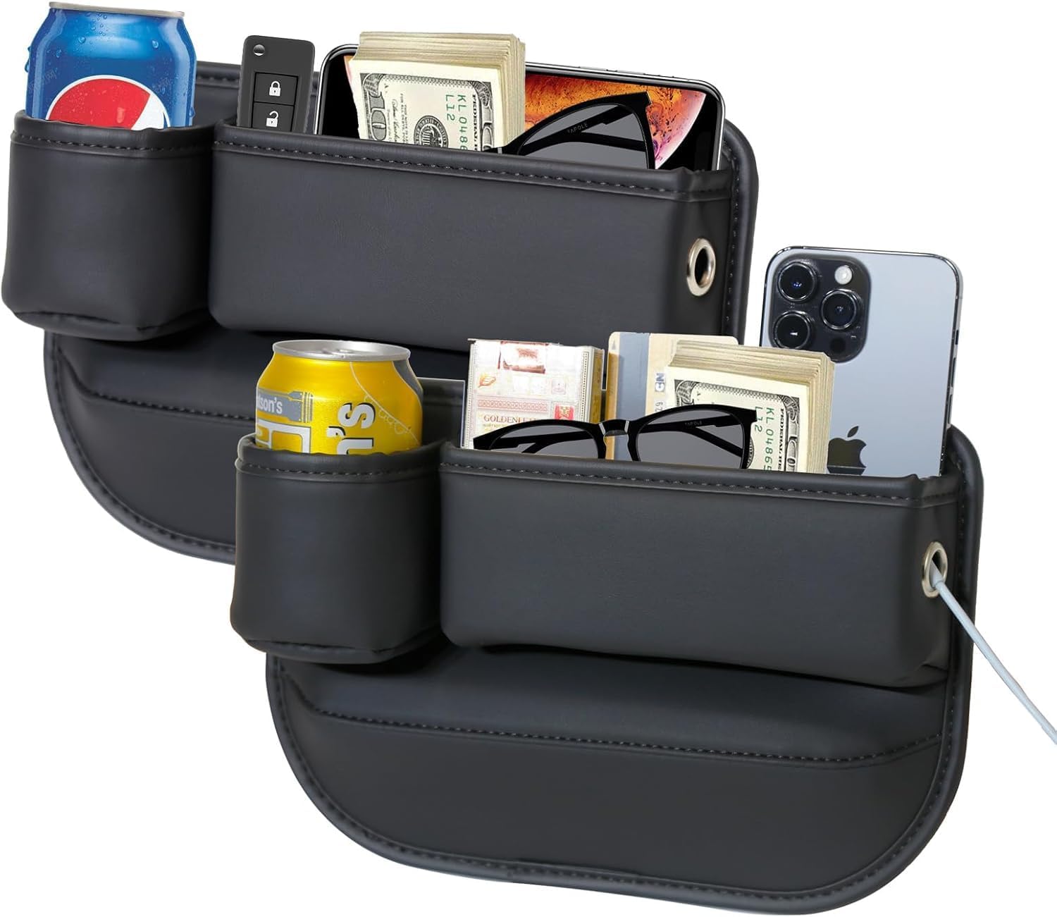 Anti-Drop Car Seat Gap Filler Organizer, Premium Leather Console Organizer, Easy Access to Phone/Keys, Universal Fit for Car SUV Truck Multi-Purpose Essentials Organizer 2PC