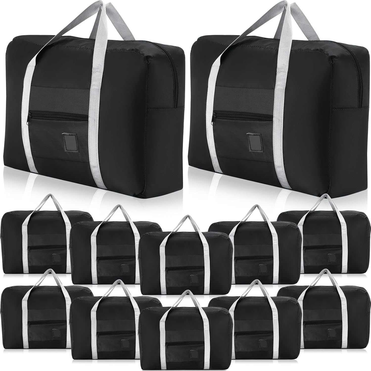 12 Pcs Foldable Travel Bags Bulk Duffel Waterproof Lightweight Carry on for Sports Gym Weekender Outing Overnight Black Black