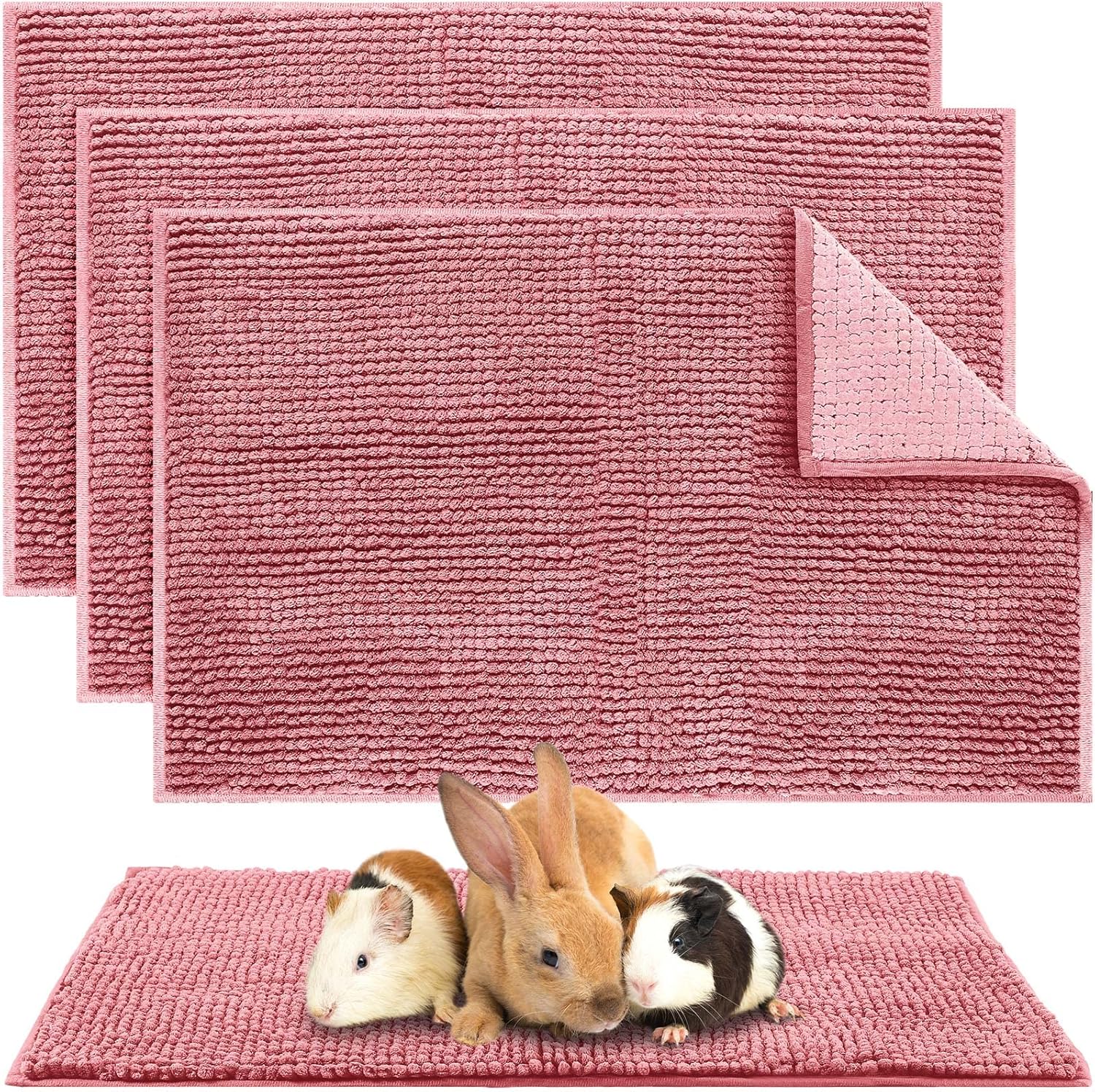 4 Pcs Guinea Pig Cage Liner Washable Fleece Pee Pads Pet Dog Cat Bedding Training Mat for Small Animal Puppy Bunny Hamster 16 x 24 Inch,Rectangular,Pink Pink 16 Inch