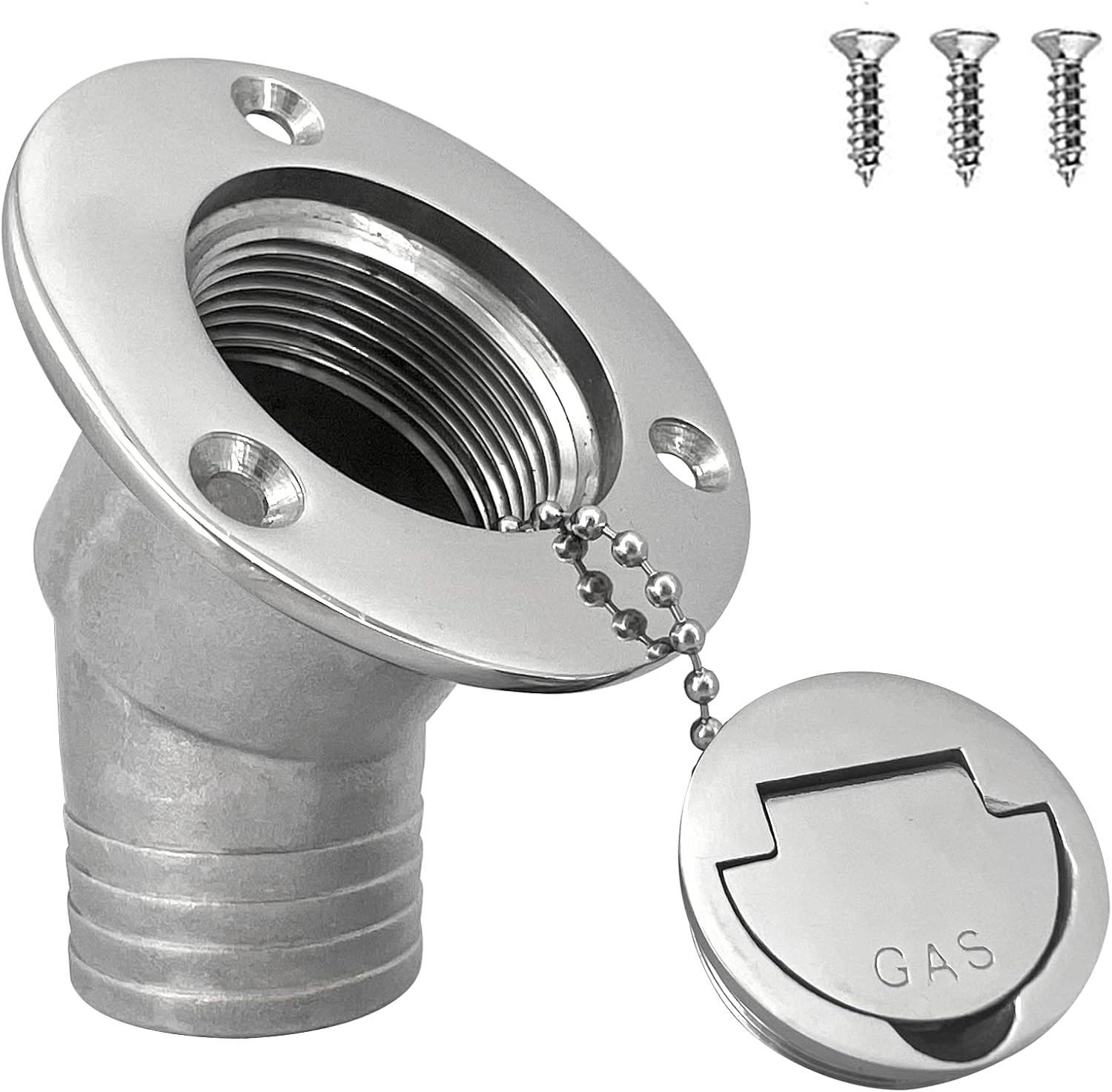1-1/2" 38mm Boat Gas Deck Fill/Filler with Keyless Cap Screws, Marine Mirror Polished 316 Stainless Steel Hardware Angled Neck for Yacht Caravan