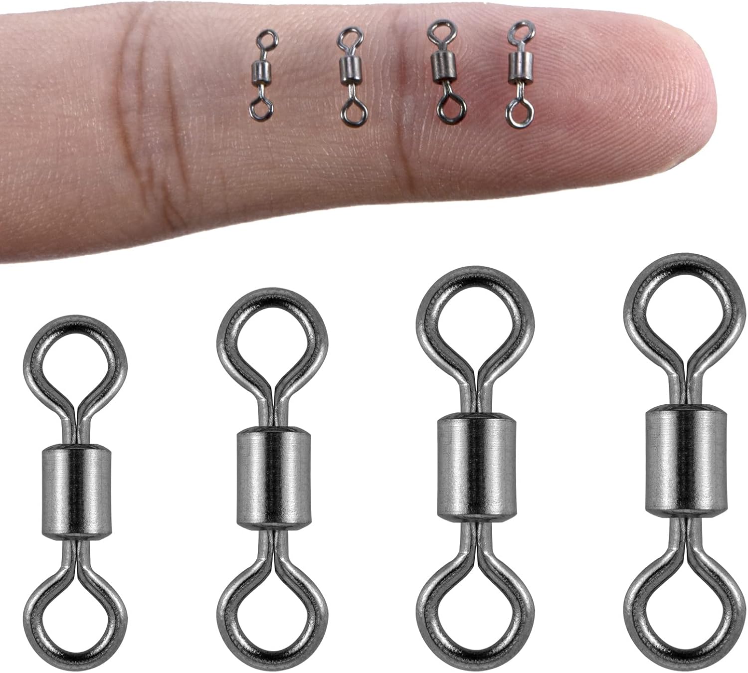 100-Pack Micro Swivels for Fly Fishing, Small Rolling Barrel Fishing Tackles, High Strength Swivel Hook line Connector with Black Nickel Coating #14-7LB-0.24IN-100PCS