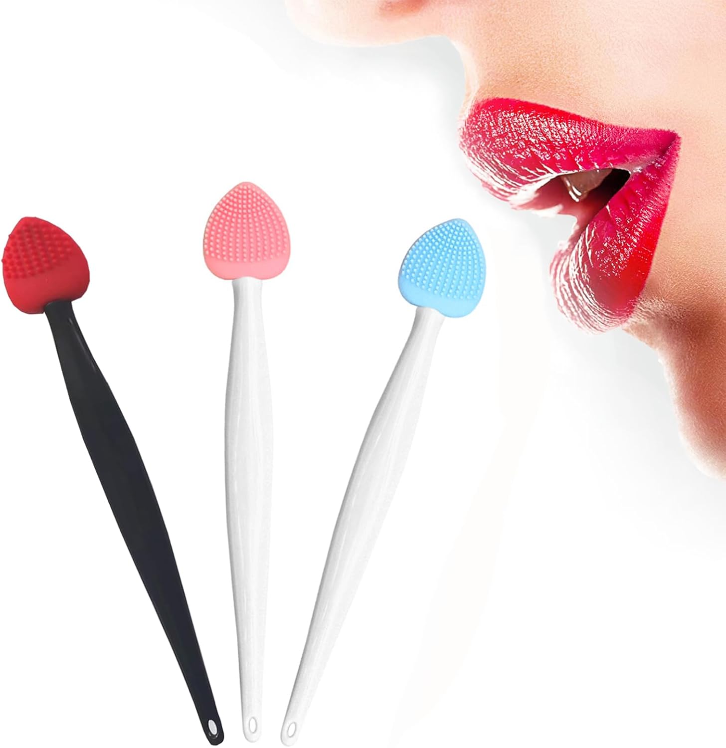 Lip Scrub Brush Tool,Double-Sided Silicone Exfoliating Brushes Kits,Gentle Exfoliator Scrubber for Smooth,Soft,Bright,Fuller Healthy Lips 3 Colors Heart - 3 Colors
