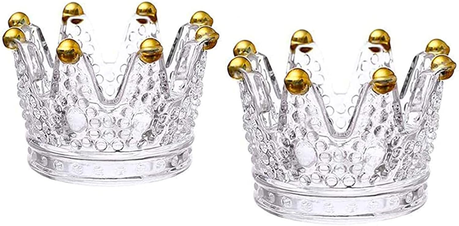 2PCS Crown Votive Candle Holder,Crown Tea Light Candlestick Ornament,Mini Crown,Tealight Holder,Jewelry Ring Holder,for Weddings Party Home Decor Set Golden, 2PCS Golden