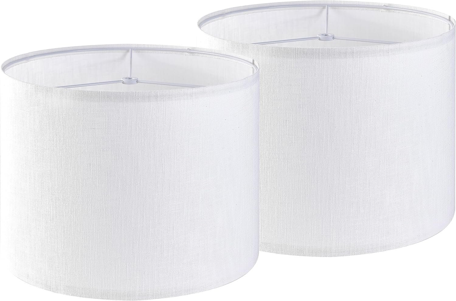 Set of 2 Pure White Linen Drum Lamp Shade 13" Top x Bottom 10" High Spider Contemporary Shades for Table Lamps & Bedside Replacement Lampshade - Petluno Assembly is Required White-Texture 13*13*10