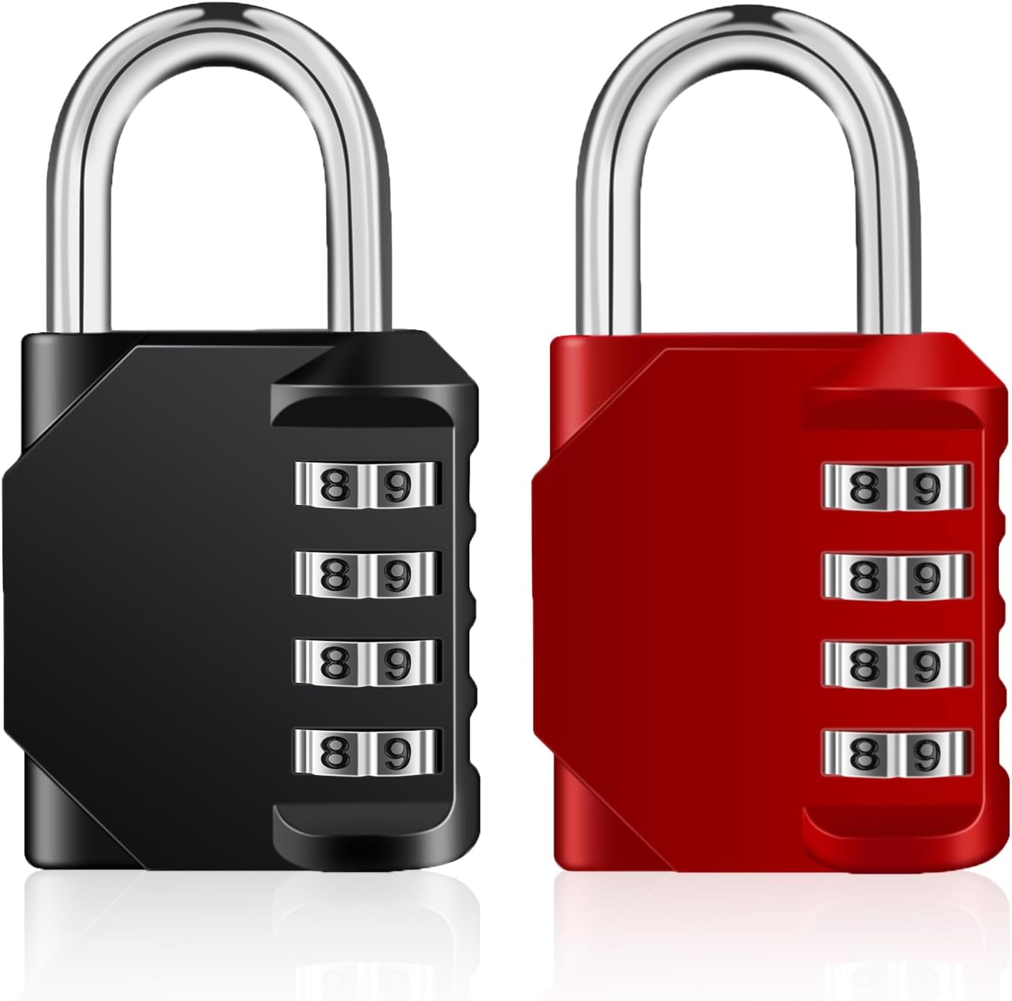 Petluno Padlock Numbers, 4-Digit Combination Lock, Weatherproof Lock for Outdoor Use Black and Red 2 Pieces, A-black&red 2P