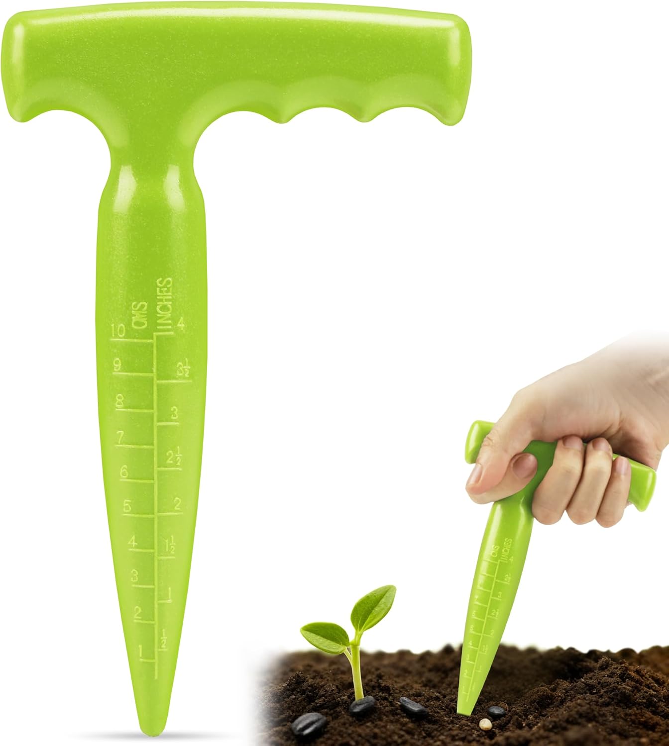 Seed planter tool, 17.5 cm Dibber garden tool, plastic seed dibbler for plants, bulb digger garden planter with handle for sowing seeds, bulbs, digging light green Light green