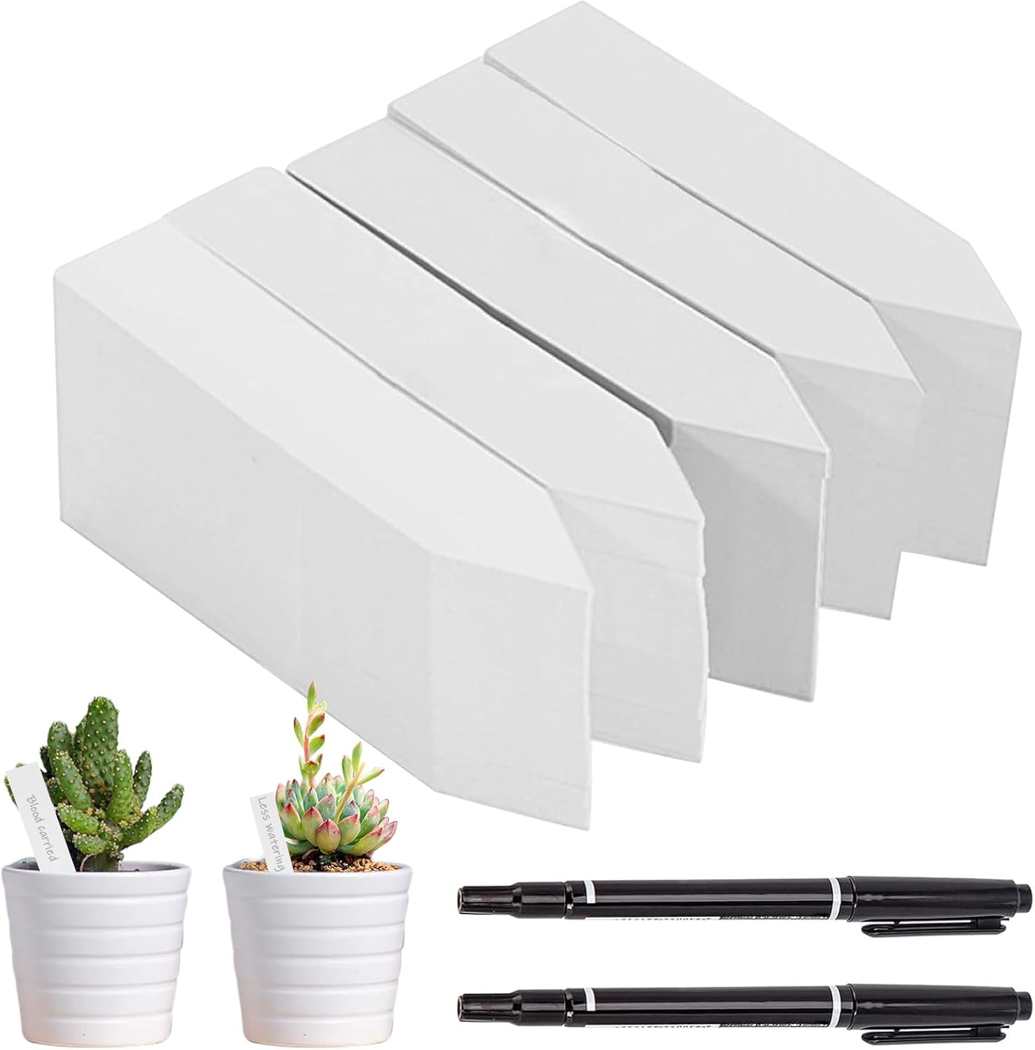Petluno 500 pieces plant labels, plastic plant tags, white plant stakes, stake labels, weatherproof, garden labels with 2 black felt tip pens for outdoor, garden, plants, flowers white white