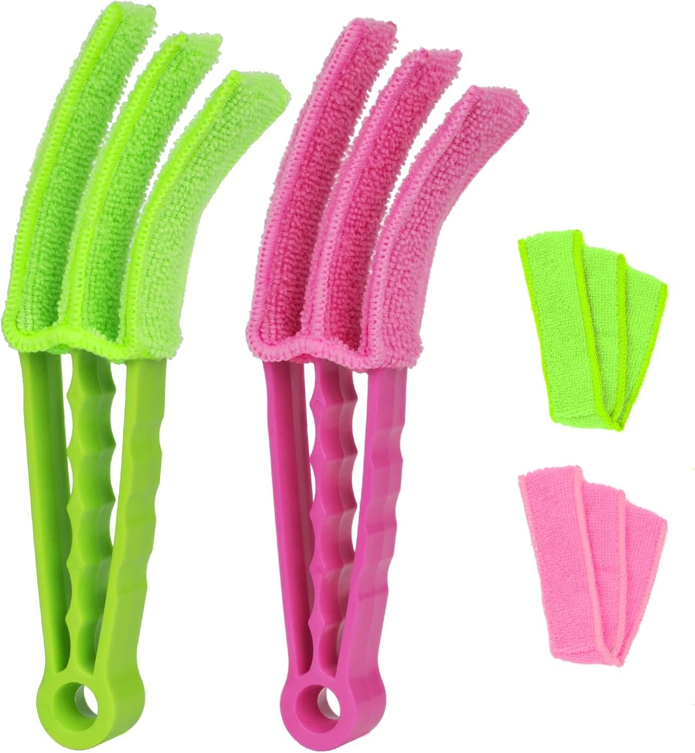 Petluno Blinds Cleaning Brush - 2 Pack Blind Cleaner, With Microfiber Cleaning Cloth, Feather Duster for Cleaning and Electric Fans Pink + Green Pink Green