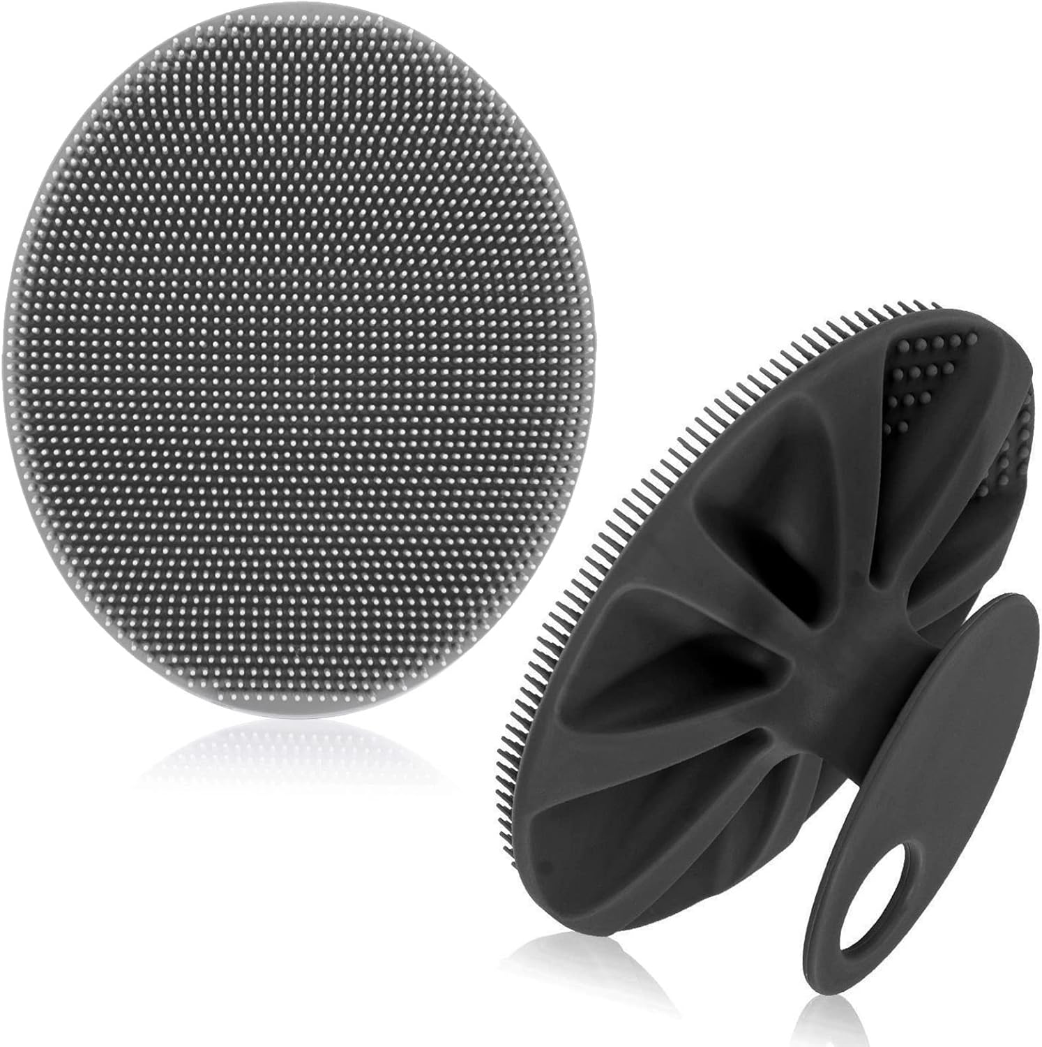 Soft Silicone Body Cleansing Brush Shower Scrubber, Gentle Exfoliating and Massage for All Kinds of Skin Gray+Black