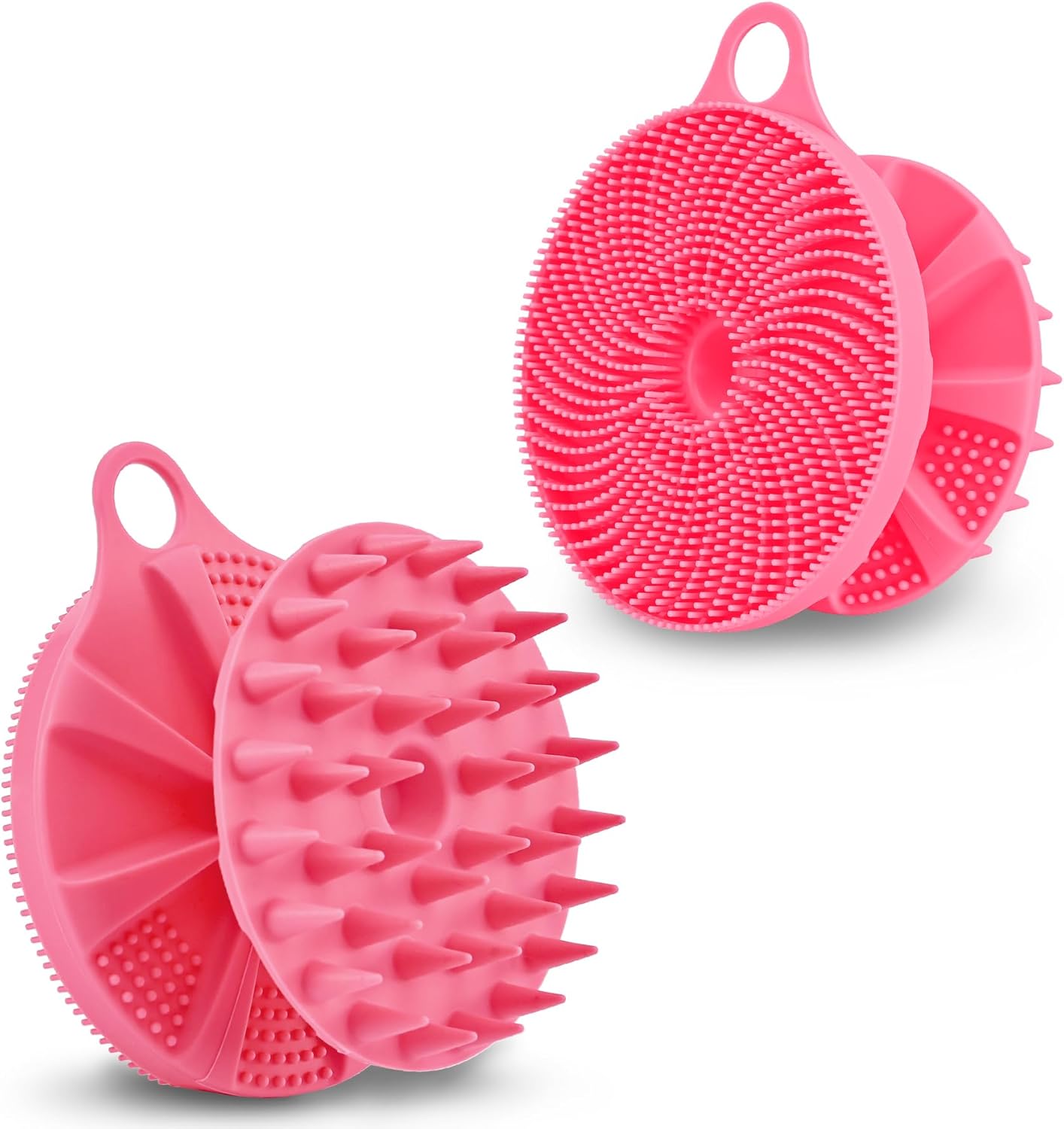 2-in-1 Silicone Body Scrubber and Scalp Massager Shampoo Brush, Food-Grade Soft Material, More Hygienic, Easily Lather, Convenient for Travel, Gym, Business,etc Pink