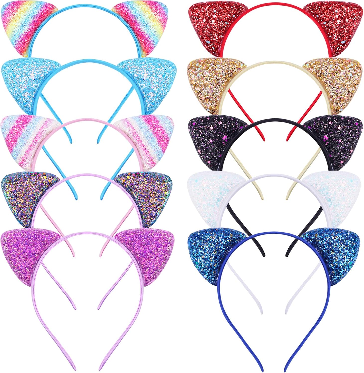 10pcs Cat's ears Steamed cat-ear shaped bread hair band, candy color onion powder sequins thin head band, lovely princess hair clip hair accessories, beautiful girls' daily wear and various party hair accessories