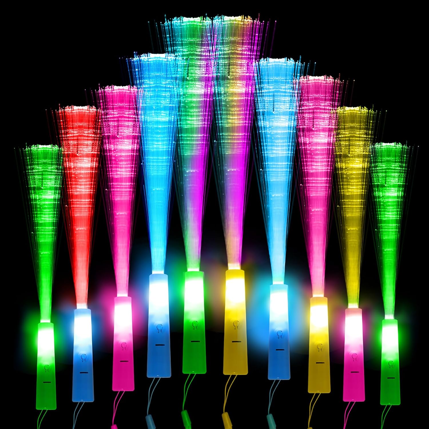 10 Led Fibre Glow Sticks Multi-Coloured Flashing Glow Sticks with 3 Light Modes For Night Parties, Birthday Parties, Easter, Discos, Concerts, Christmas, Carnivals, Weddings Random Colour