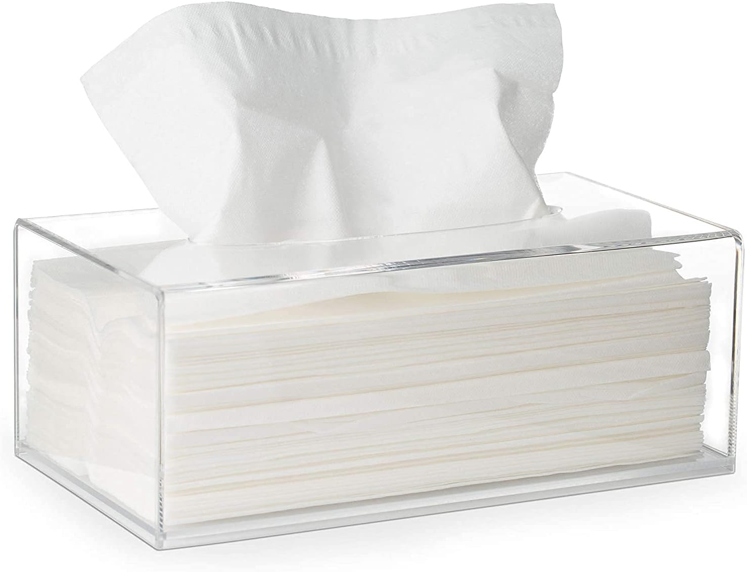 Facial Tissue Box Cover Holder- Rectangle Organizer for Bathroom Vanity, Countertops, Tables, Clear Acrylic