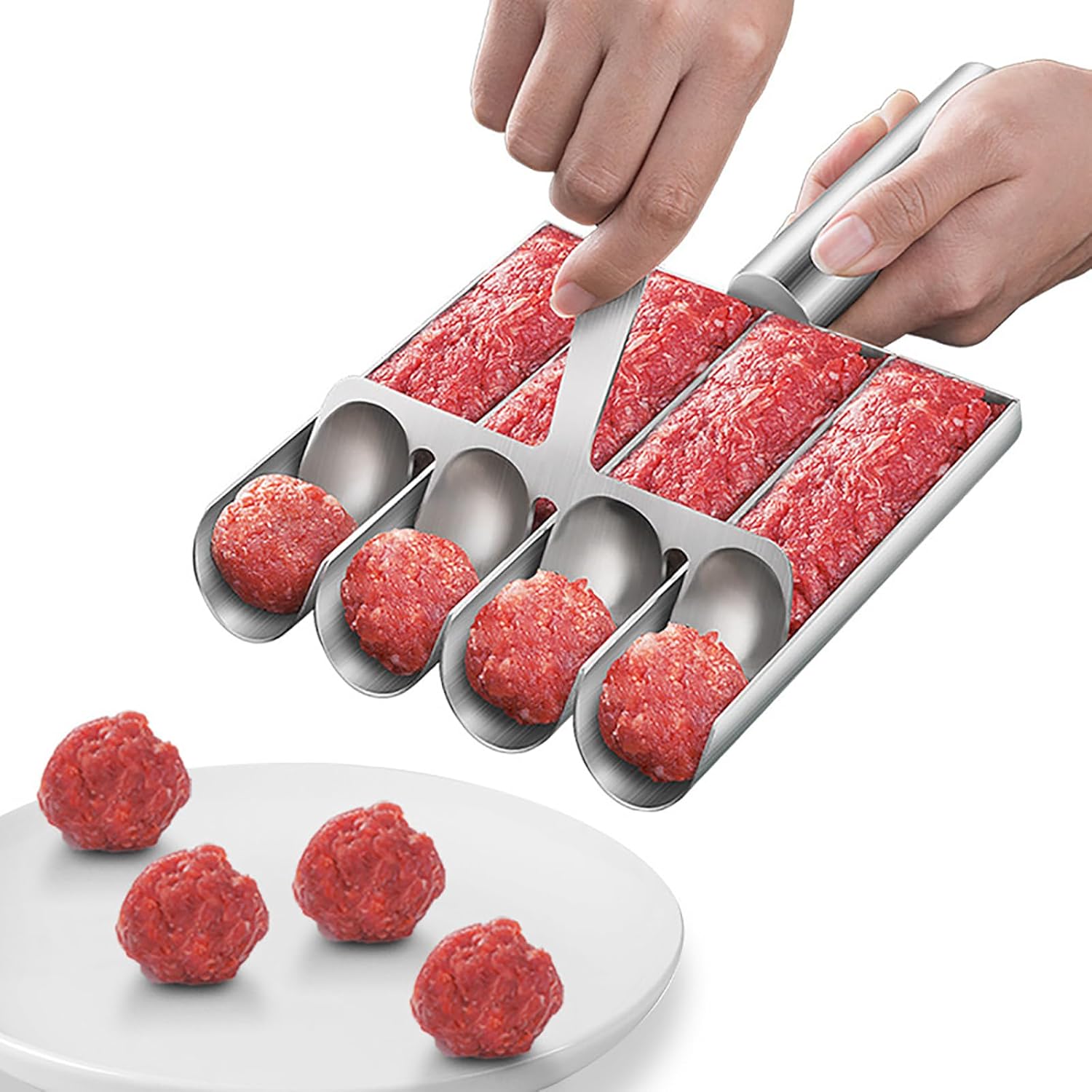 Meatball Maker Tool, 304 Stainless Steel Kitchen Manual Non Stick Meatball Maker, Portable Meatball Spoon Ball Maker Kitchen Restaurant Must Have Meatball Making Set,Home Cooking Tools 4-channel