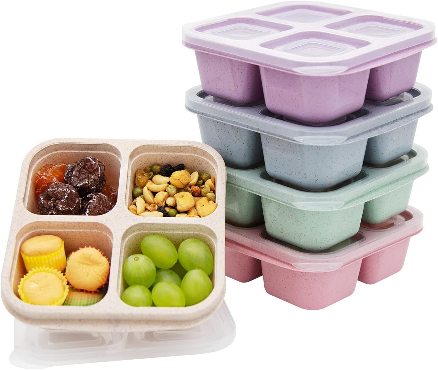 5 Pack Bento Lunch Box,4 Compartment Snack Containers,Divided Bento Snack Box,Meal Prep Lunch Containers, Lunch Box Kids/Toddle/Adults,Food Storage Containers for School, Work and Travel 5 pack