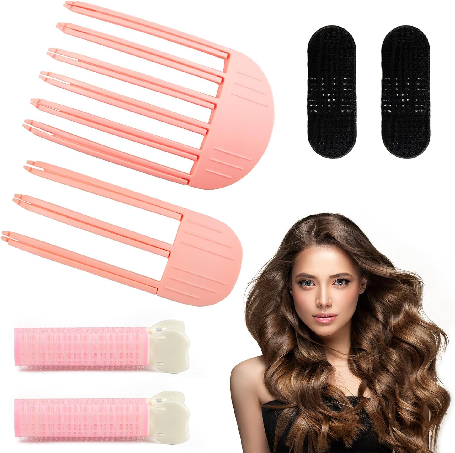 6Pcs Volumizing Hair Clips - Hair Volume Clips for Fluffy Bangs, Spong Bun Updo Volumizing Hair Root Clips Hair Comb Tool Pink