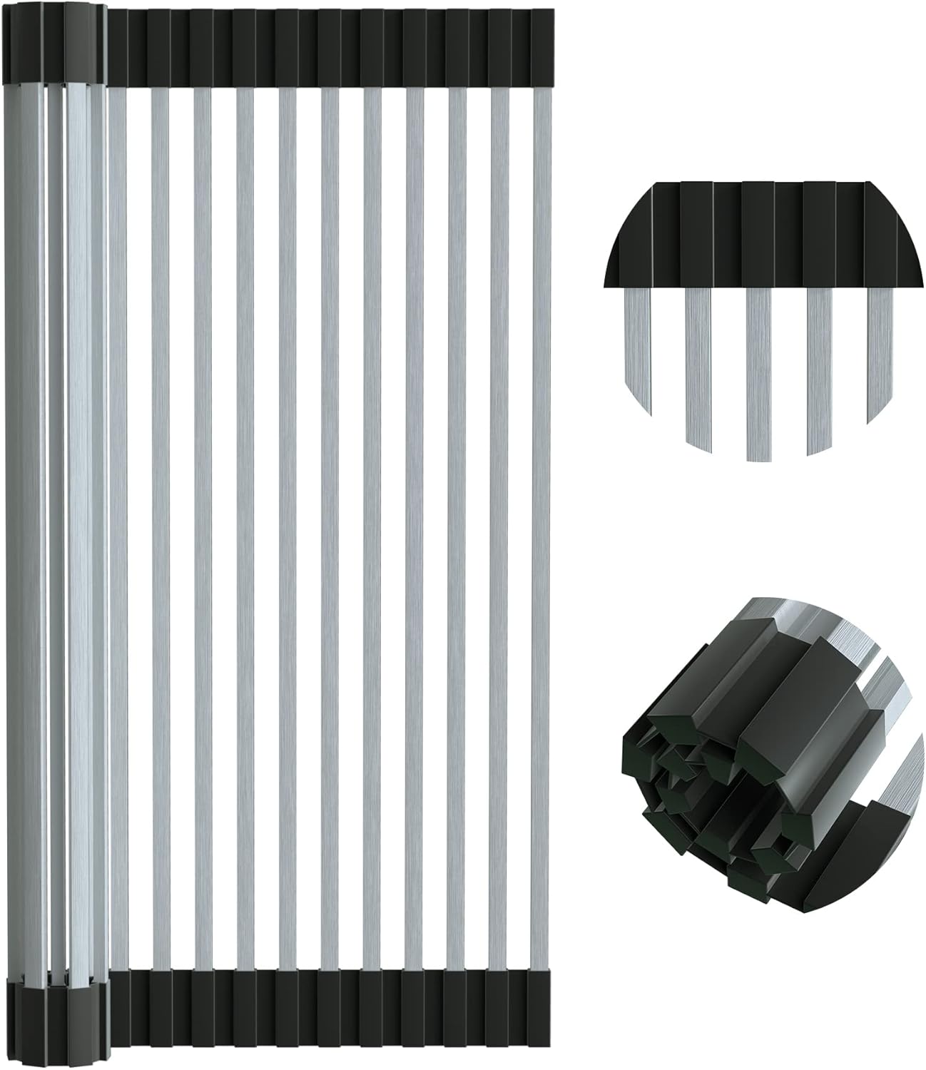 Roll Up Dish Drying Rack, Extra Large Dish Rack Over The Sink, Multipurpose Stainless Steel Rollup Sink Matt for Dishes, Portable Kitchen Accessories Dish Drainer, Foldable 20.5''x17.5''