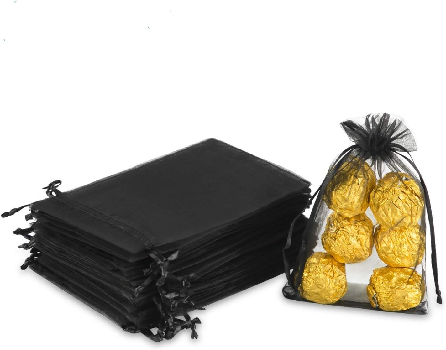 100PCS 4x6" 10x15cm Sheer Drawstring Gift Bags, Black Organza Wedding Party Favour Pouches Jewellery Christmas Festival Gift Bags