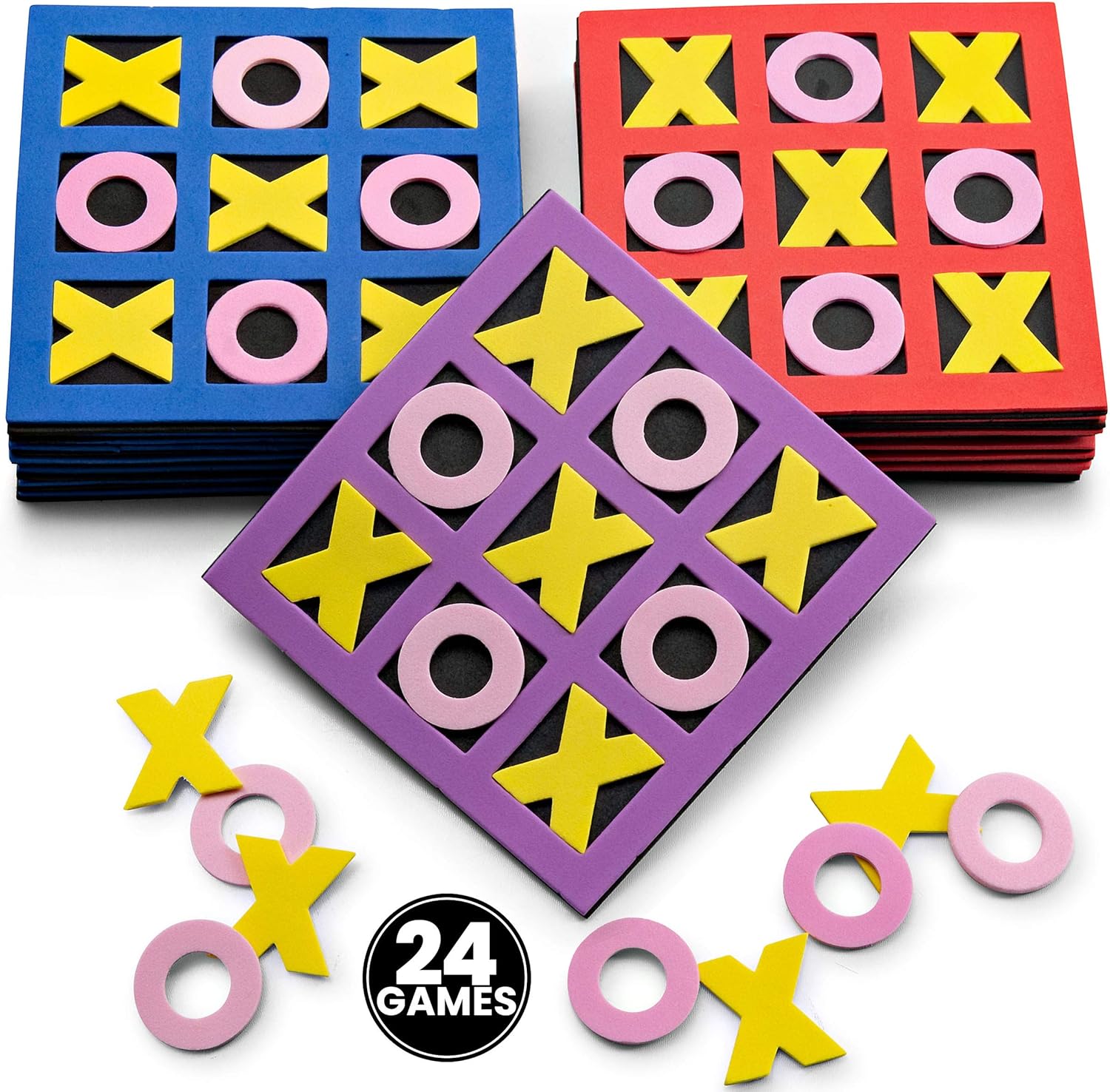 Tic Tac Toe Bulk Pack of 24 5"x5" Foam Tic-Tac-Toe Mini Board Game Toys for Kids, Birthday Party Favors, Goody Bag Stuffers, Classroom Prizes & Occupational Therapy, Stocking Stuffers
