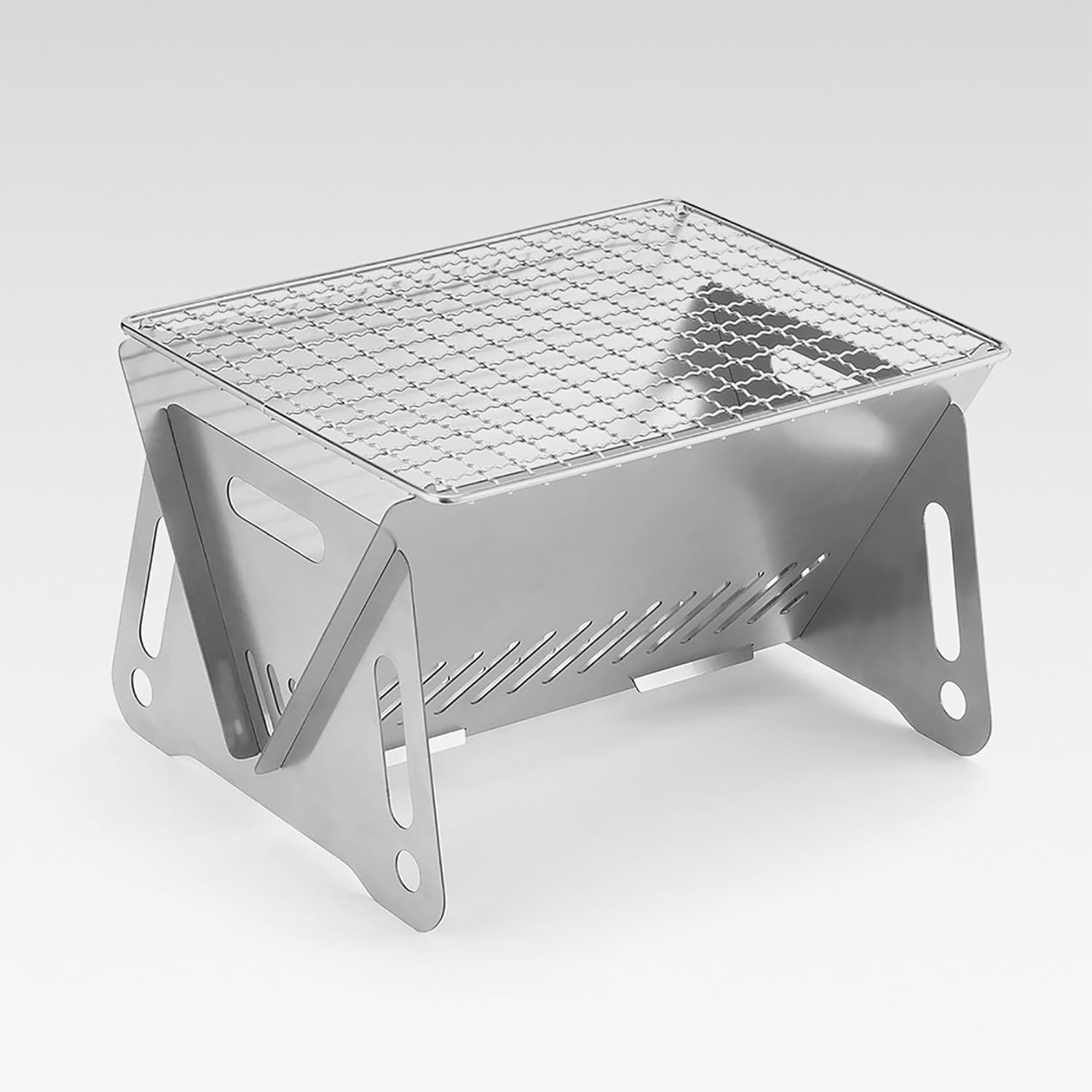 Portable Folding Camping Grill, Portable Fire Pit for Camping, Outdoor Campfire Grill Cooking for Picnics Fire Pit, Stainless Steel Assemblable Removable Stove with Grill Mesh