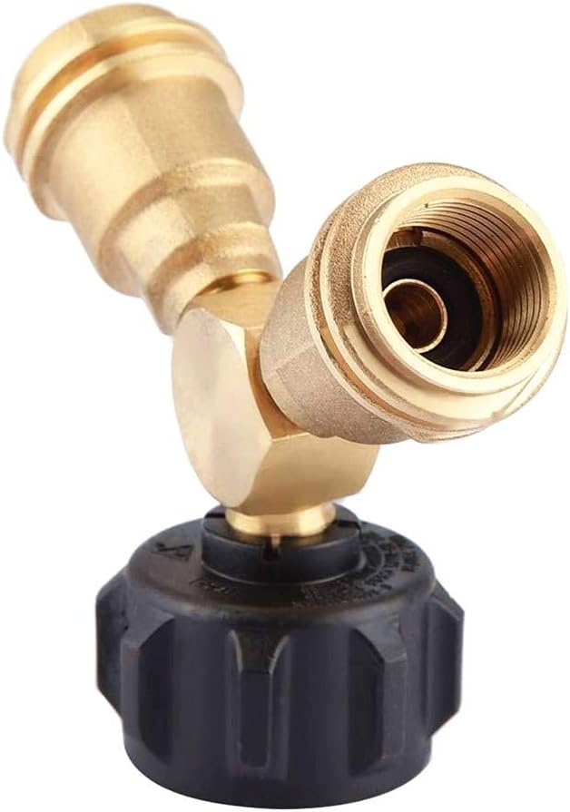 Propane Splitter, Propane Y Splitter Tee Solid Brass with 1-Male QCC and 2-Female QCC for BBQ Grill,Camping Stoves, Gas Burners, Heater, Fire Pit