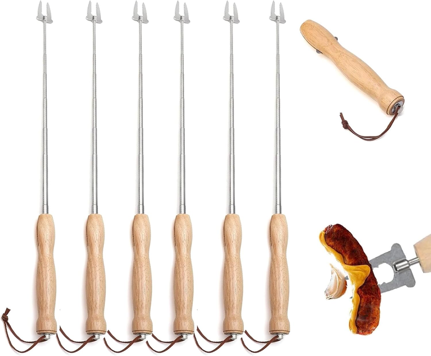 6 Pcs Marshmallow Roasting Sticks, 32 Inch Long Stainless Steel SmoresSticks Extendable Marshmallow Sticks Barbecue Forks for Fire Pit Campfire BBQ