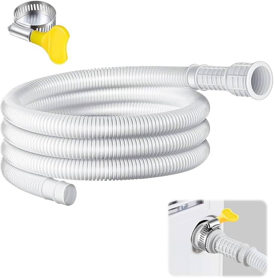 Dehumidifier Drain Hose,Patent Pending Dehumidifier Drain Hose,Flexible Universal Drain Hose with Cuttable Rubber Adapter and Connect Clamp,Fit for Air Conditioners,Dehumidifiers White,6.5 Feet