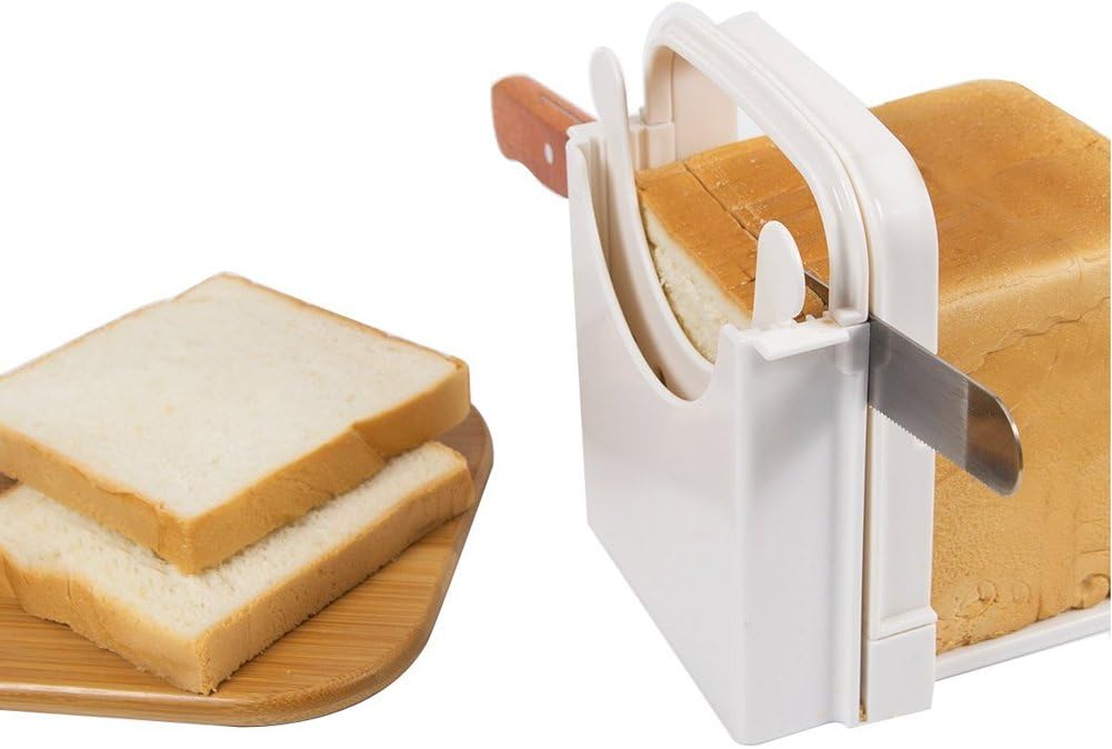 Foldable & Adjustable Bread Slicer Guide for Homemade Toast Cutter Sandwich Maker Loaf Cutter Machine With Cutting Guide White