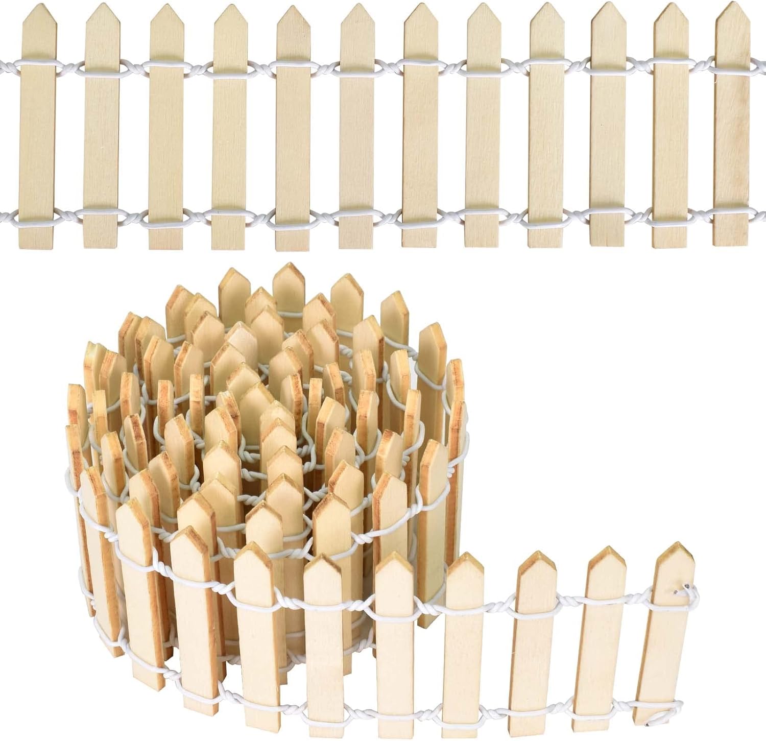 Miniature Wooden Fence, 35 Inch Fairy Garden Fence Ornament Fence for Dollhouse Miniature Garden Fairy Garden Succulent Plant Pot Micro Landscape DIY Diorama DIY Crafts Project Wood color