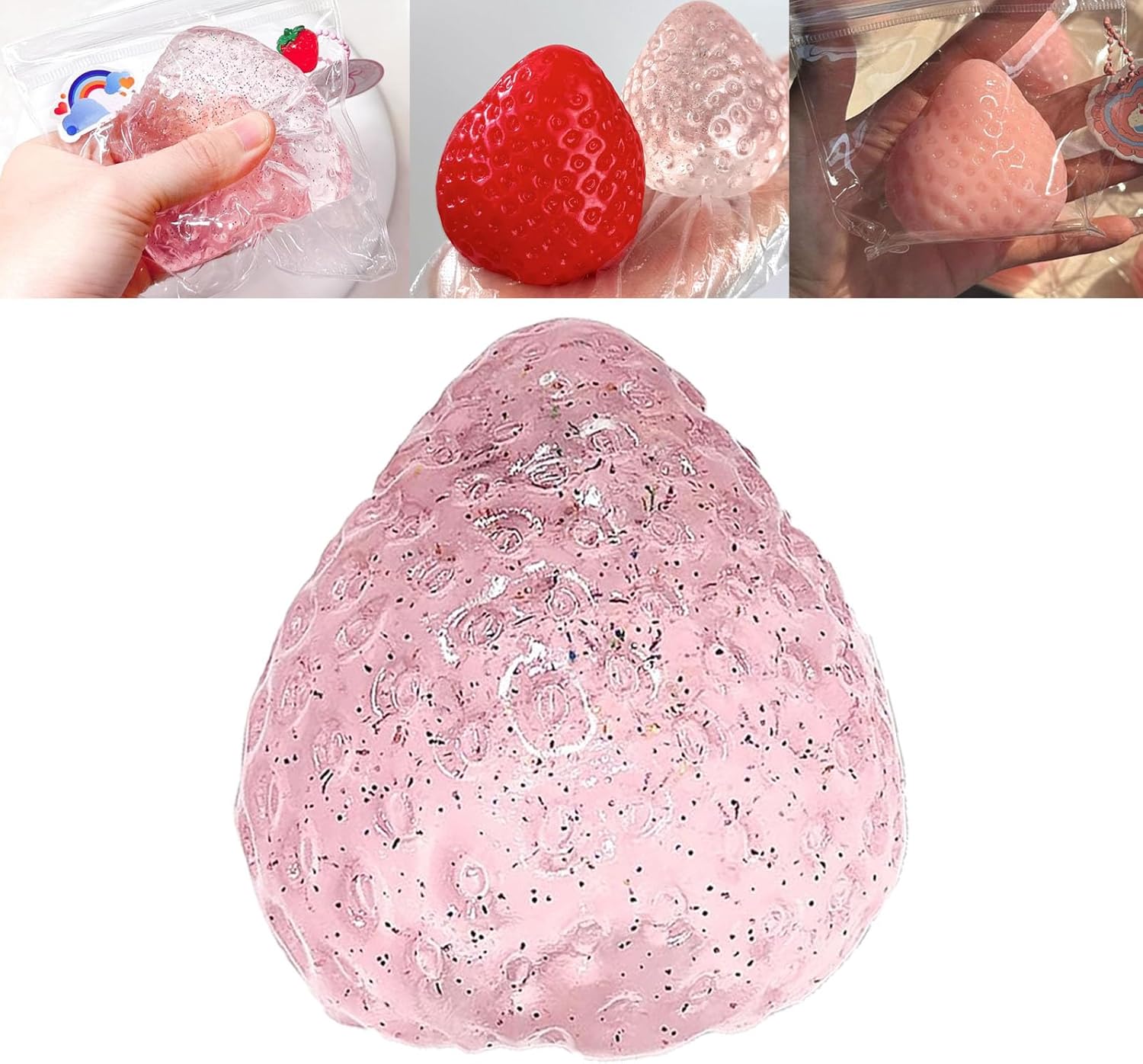 Taba Squishy Strawberry, Strawberry Taba Squishy Toys, Handmade Taba Squishy Clear Stress Relieving for Adults Office School 1 Fine Glitter