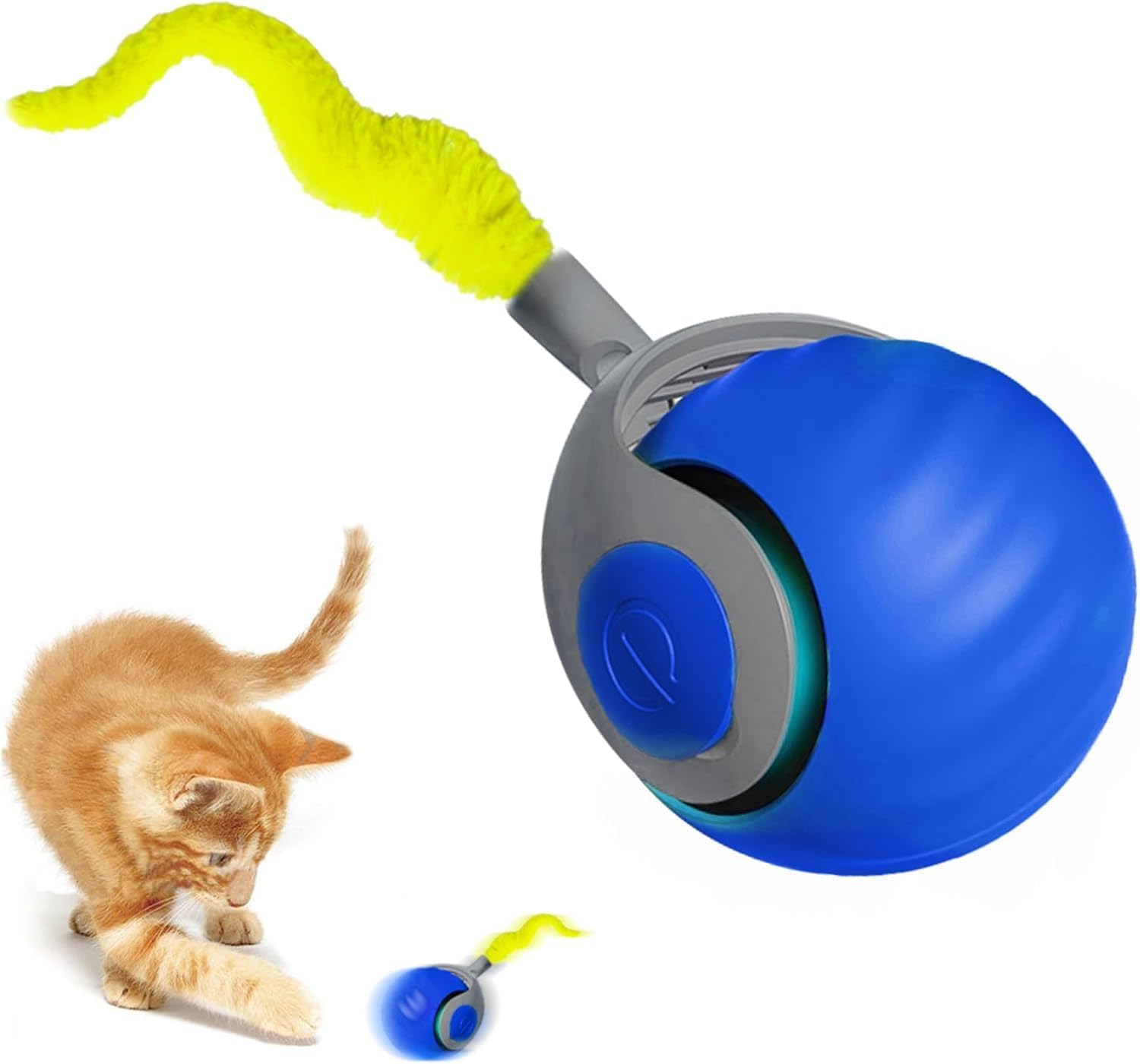 Speedy Ball with Tail Cat Toy, Smart Interactive Toy for Bored Indoor Cats 2 Speeds, Automatic Cat Rolling Ball 2.0 Enrichment Toys, USB Rechargeable Cat Ball,Motion Activated Blue