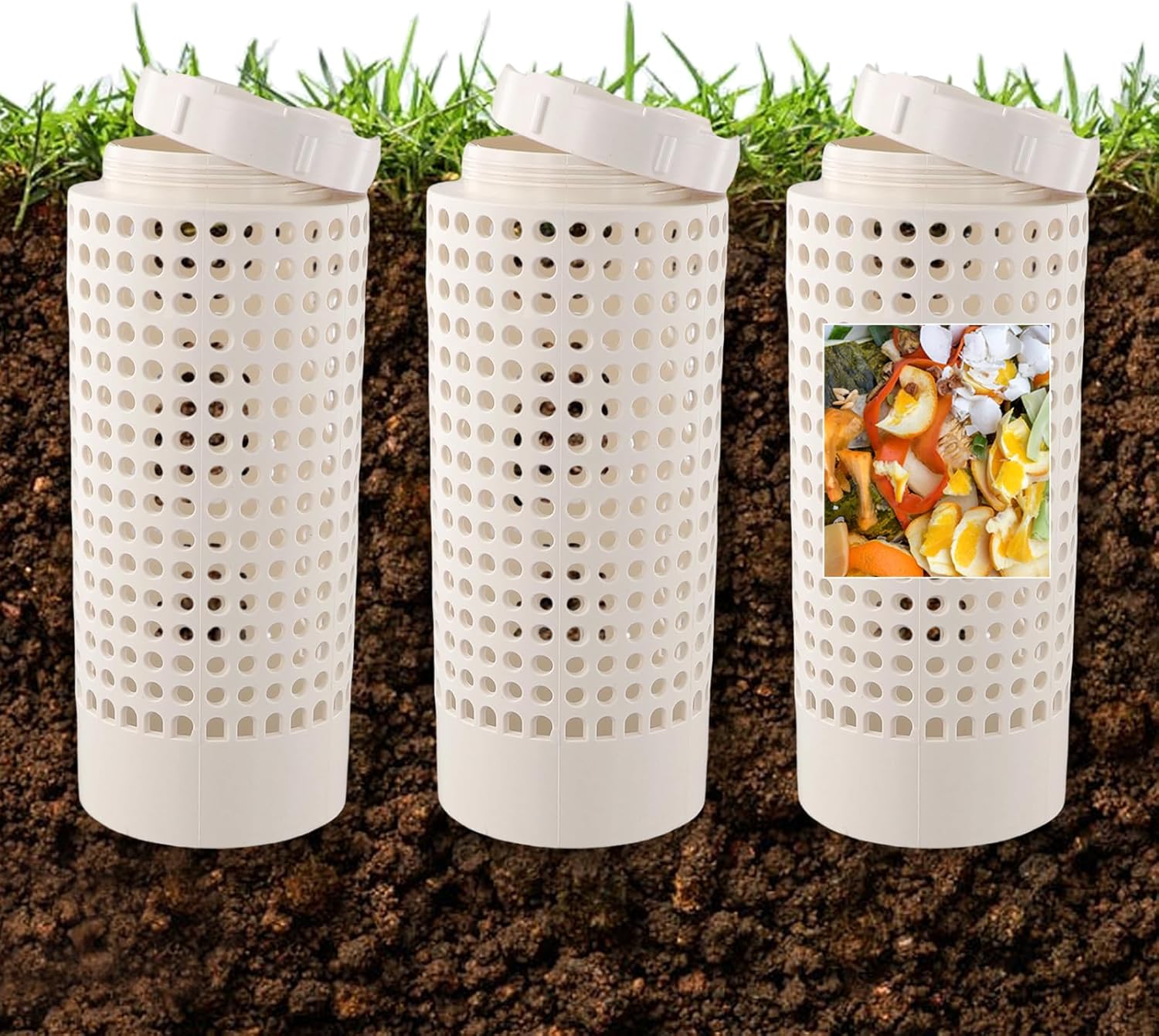 Inground Farm Composter, Outdoor In-Ground Compost Bin for Raised Garden Beds and Yards, Organic Waste Decomposer 2 Gallons, 4.3"x4.3"x11", Composter Tumbler Outdoor