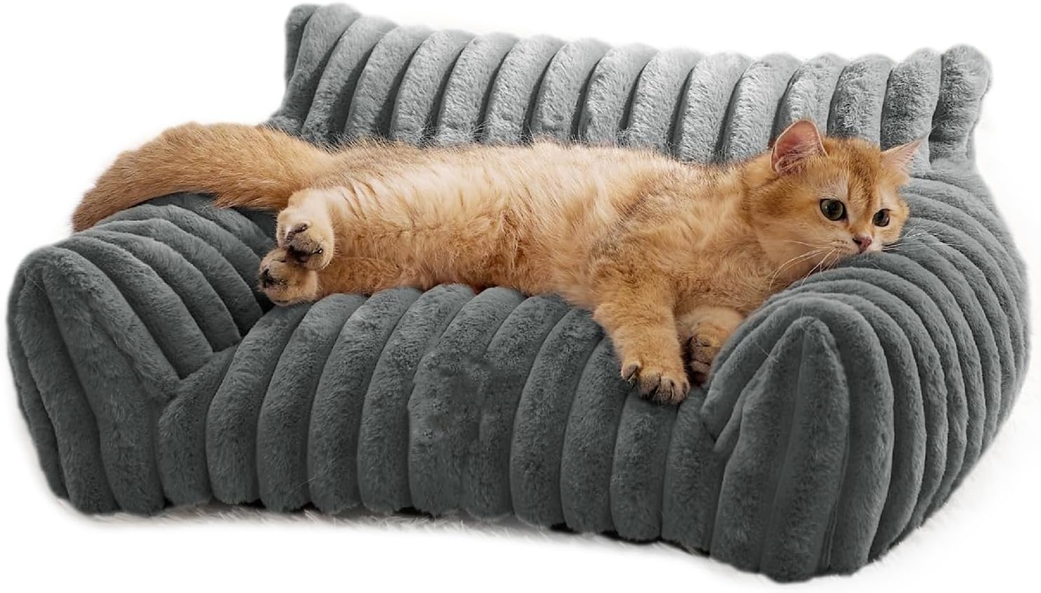 Cat Couch Bed Cute Pet Sofa Bed for Small Medium Large Cats Dogs Indoor with Non-Slip Bottom Washable Cover Fluffy Soft Comfortable Supportive Removable Cover Easy Maintenance Plush Cushion