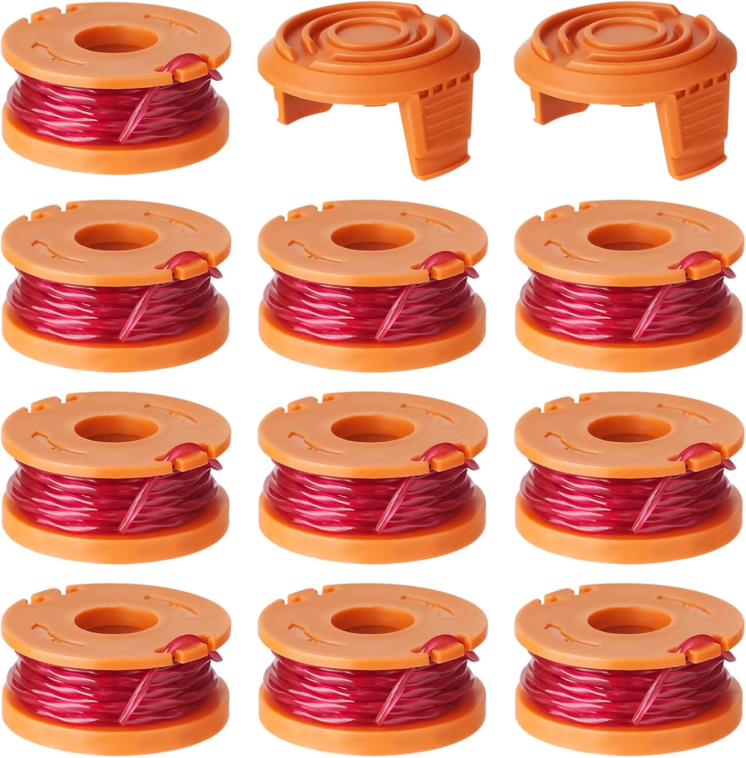 12 Pack Trimmer Spool Line for Worx, WA0010 Edger Spools Replacement for Worx, 0.065 inch Trimmer Line Refills for Worx, Compatible with Worx String Trimmers 10 Grass Trimmer Line, 2 Trimmer Cap