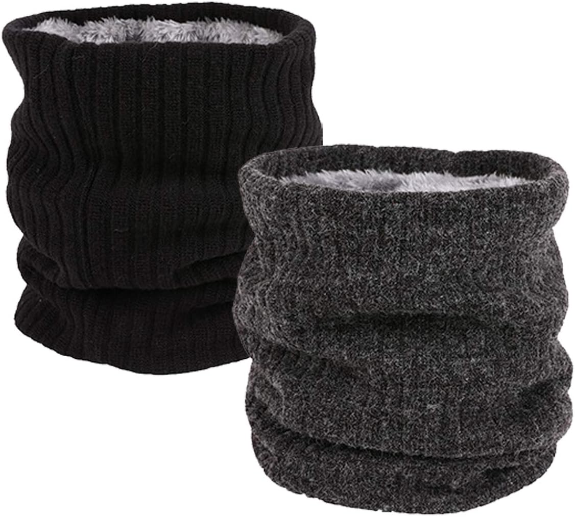 Neck Warmer Gaiter Tube Polar Fleece Ski Winter Face Cover Mask Cold Weather Face Scarf 2 Pack Black+Darkgrey
