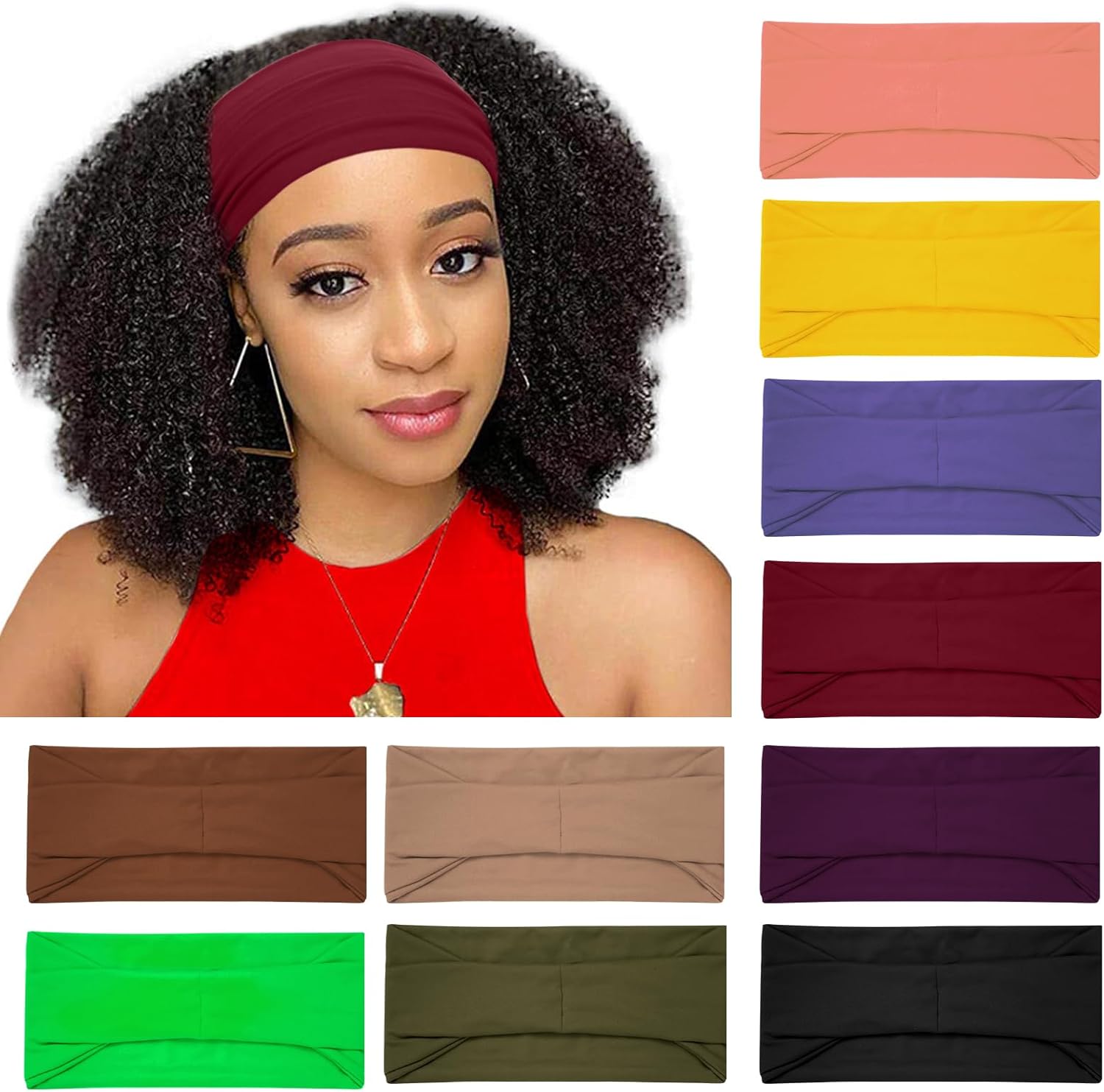 10 Pack Wide Headbands for Women, Workout Yoga Running Sports Headband Elastic Hair Bands, Boho Non Slip Sweat Head Bands Thick Head Wrap Solid Headbands