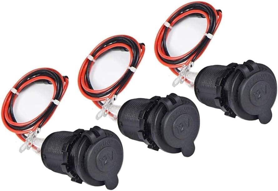 12V Car Cigarette Lighter Socket Waterproof and Dustproof Plug Socket for Car Truck Motobike Boats Marine ATV, with Fuse & 60cm Cable Black-3PCS