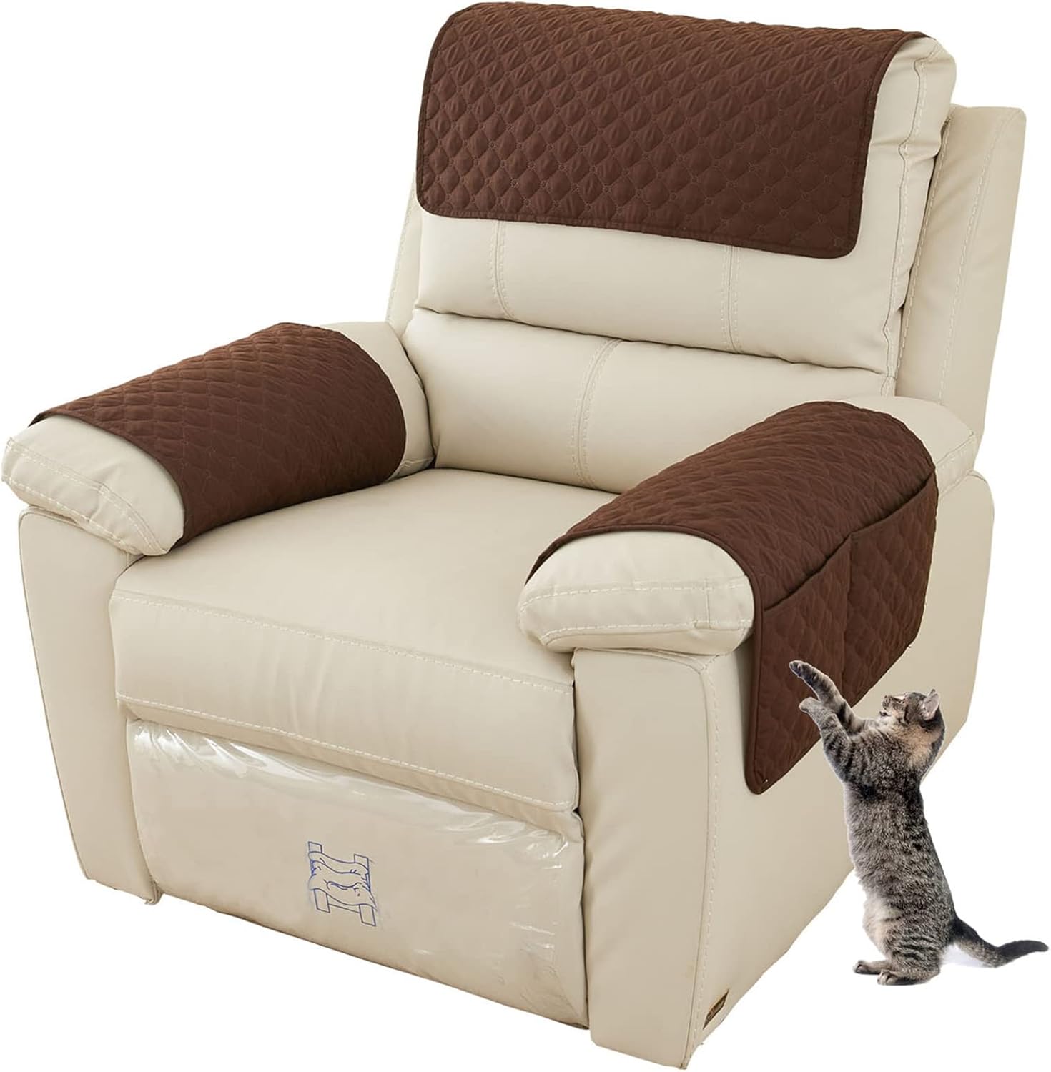 Armrest Chair Covers, Stretch Armchair Couch Arm Rest Cover, Waterproof Armchair Slipcover Nonslip Quilted Furniture Protector for Pets Leather Sofa Couch Dark Brown,1 Person Set of 3