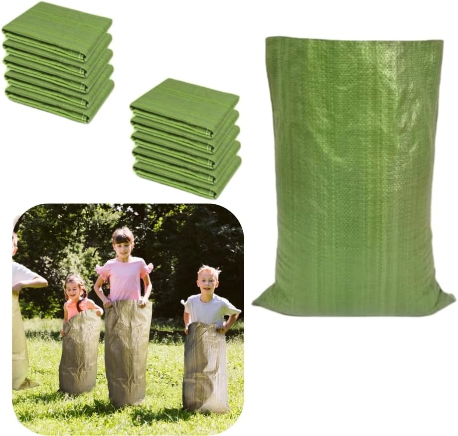 10PCS Potato Sack Race Bags,Large Seed Sack 60x 100cm Large Outdoor Lawn Game Bags for Adults and Children Birthdays, Yard,Game Parties, BBQs, Picnics,Storage Green