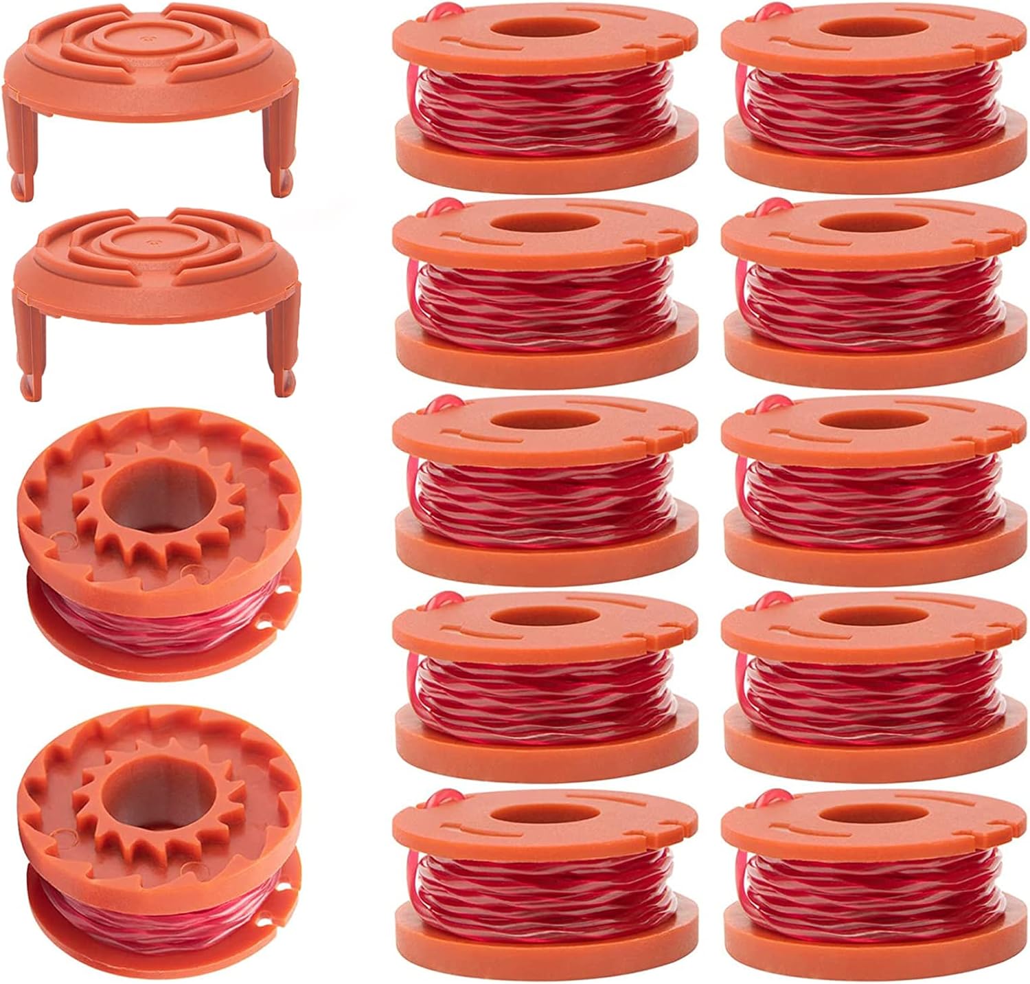 14 Pack Replacement Trimmer Spool Line, Trimmer Replacement Spools Line for Worx WA0010 WA0004.1 Grass Trimmer, Auto-Feed 10ft 0.065" Weed Eater String Edger Spool Line 12 Spool + 2 Trimmer Cap