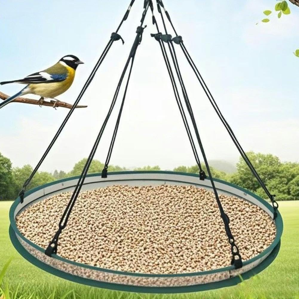 Bird Seed Catcher Tray for Hanging Bird Feeder, Large Outdoor Platform Tray with Adjustable Hanging Hoop, Deep Birdseed Holder for Hummingbird and Bee Feeders in Garden, Lawn, Backyard L