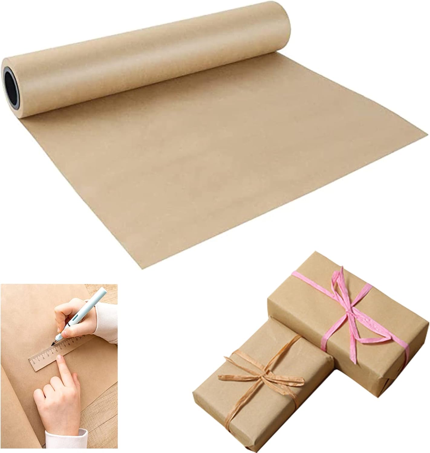 Brown Kraft Paper Roll - 15" x 33' 400" Brown Wrapping Paper for Packing Moving Small Craft Paper Roll for Gift Wrapping, Art