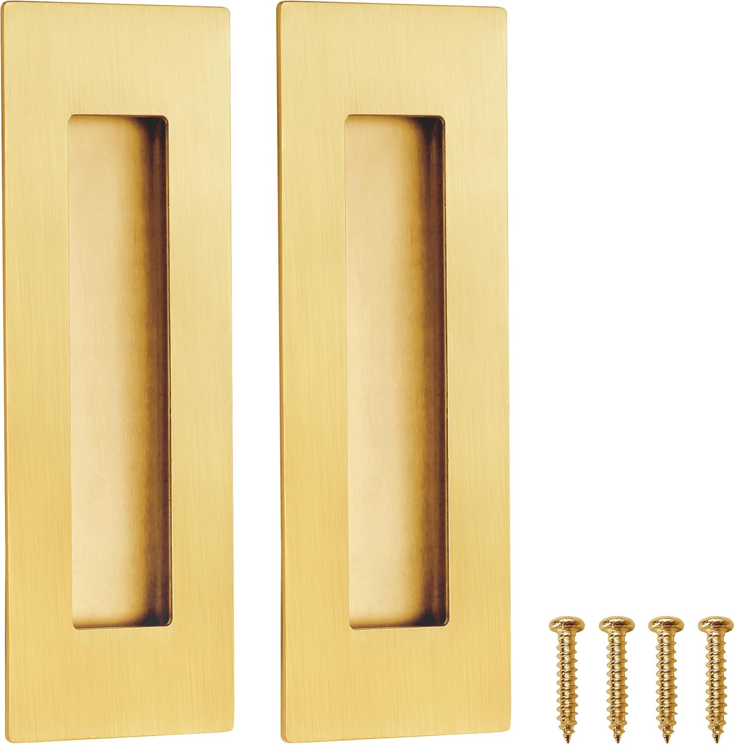 Recessed Finger Flush Pulls for Pocket, Sliding Barn Door - Brushed Gold Stainless Steel Rectangular Door Pulls 2 Pack 6 Inch