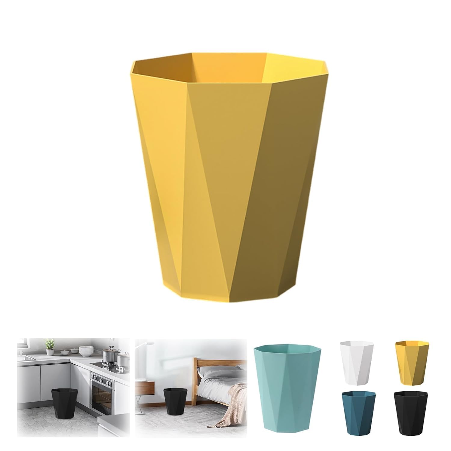 Polygon Small Trash Can,Bathroom Garbage Container, Office Organizer Plastic Wastebasket Rubbish Bin Paper Basket for Bathrooms, Kitchens,Laundry Room, Offices, Kids Rooms Yellow