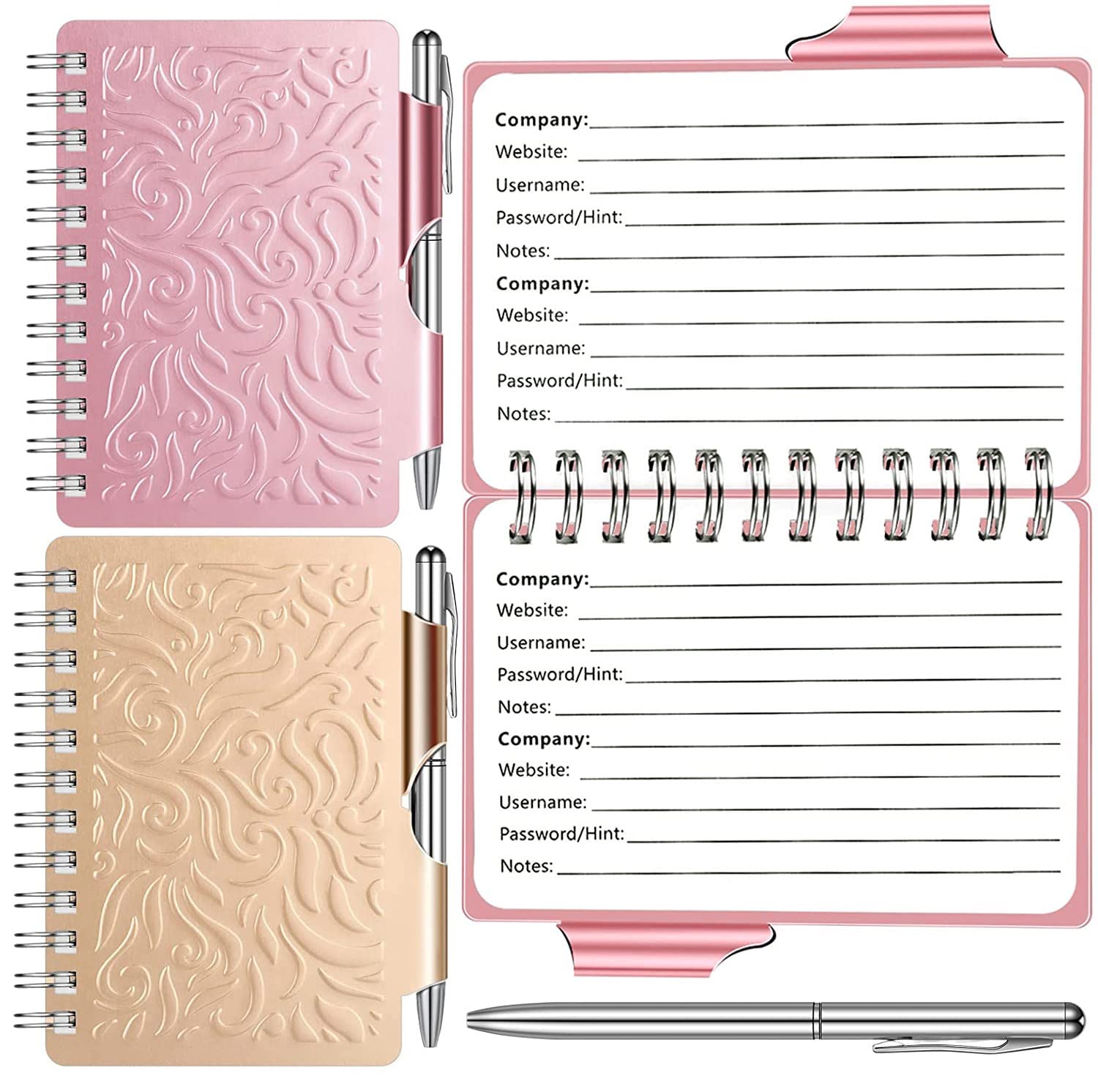 2 Pack Portable Password Notebook, Password Organizer Notebook Elegant Pattern Password Book Keeper with Pen,Spiral Bound Notebook for Password Information