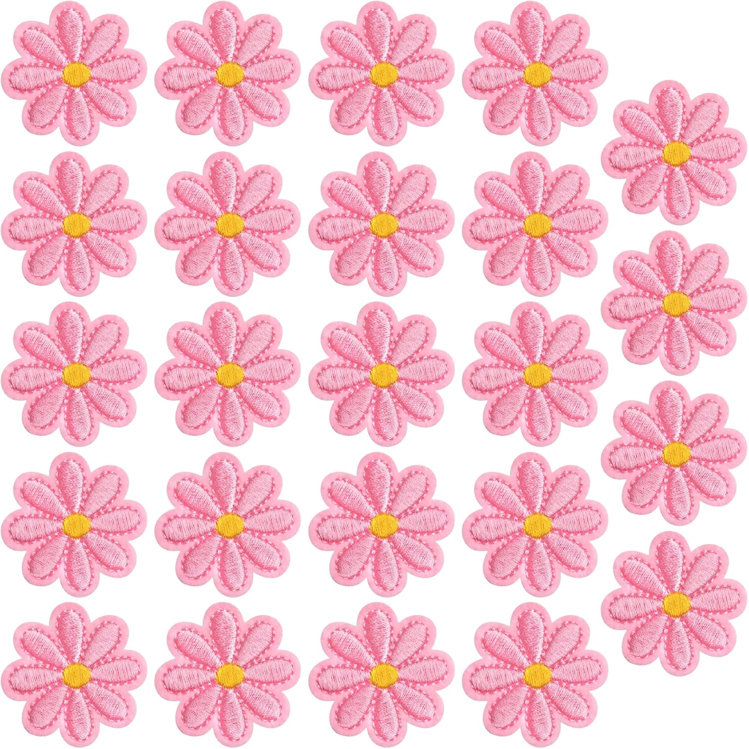 24pcs Flower Iron on Patches, Cute Daisy Flower Patch for Clothes, Sew on Embroidered Applique Patch, Sewing Floral Patches for Clothes Jeans Jackets Bags - Pink 4x4cm