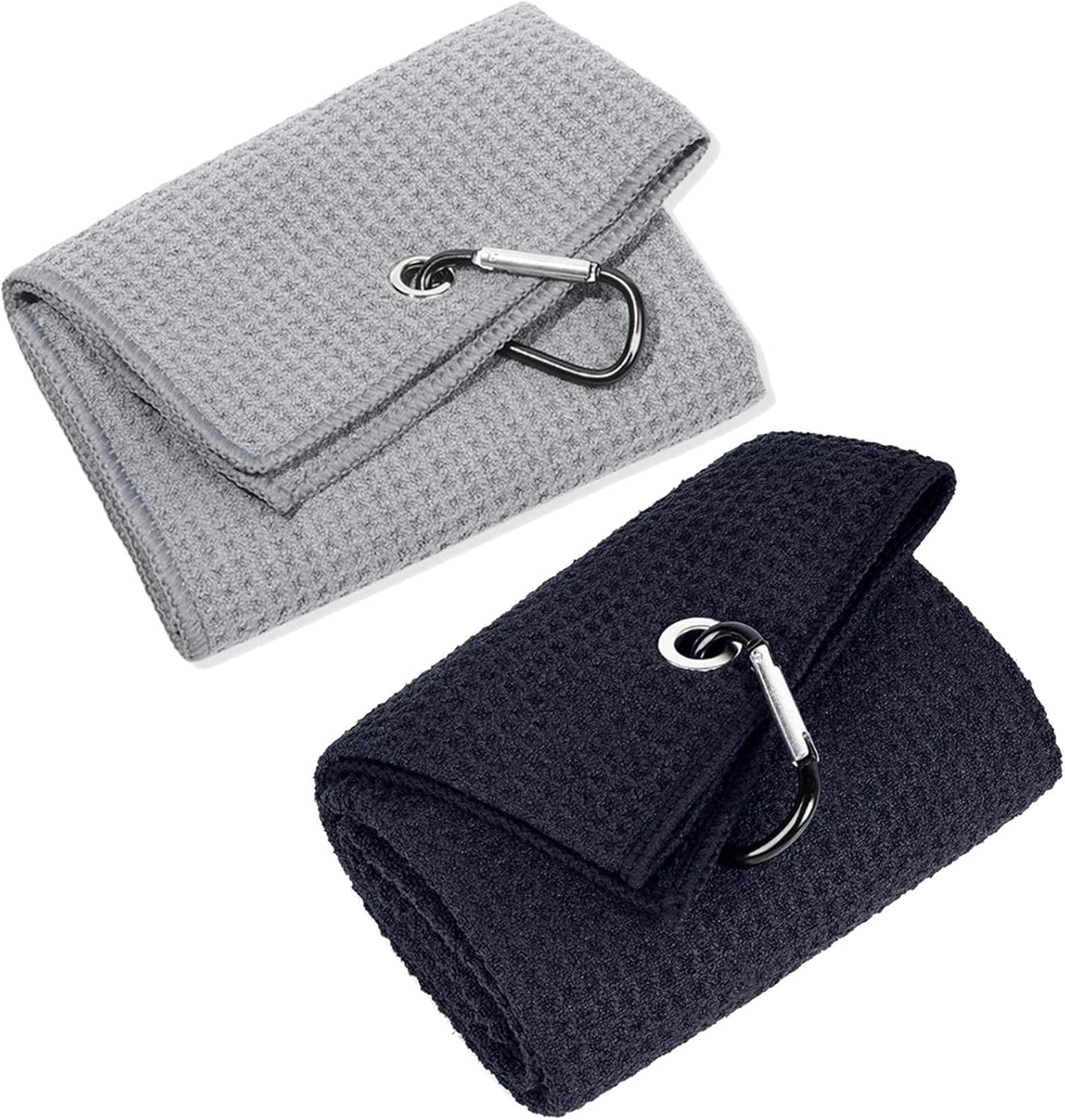 Golf Towel,2 PackPremium Microfiber Fabric Waffle Pattern Towels,Heavy Duty Carabiner Clip 2 Pcs,2 Colors