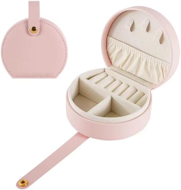 Mini Jewelry Travel Case Small Jewelry Box, Portable PU Leather Jewelry Organizer, Jewellery Storage Holder for Rings Earrings Necklace Organizer, Boxes Gifts for Girls Women Pink